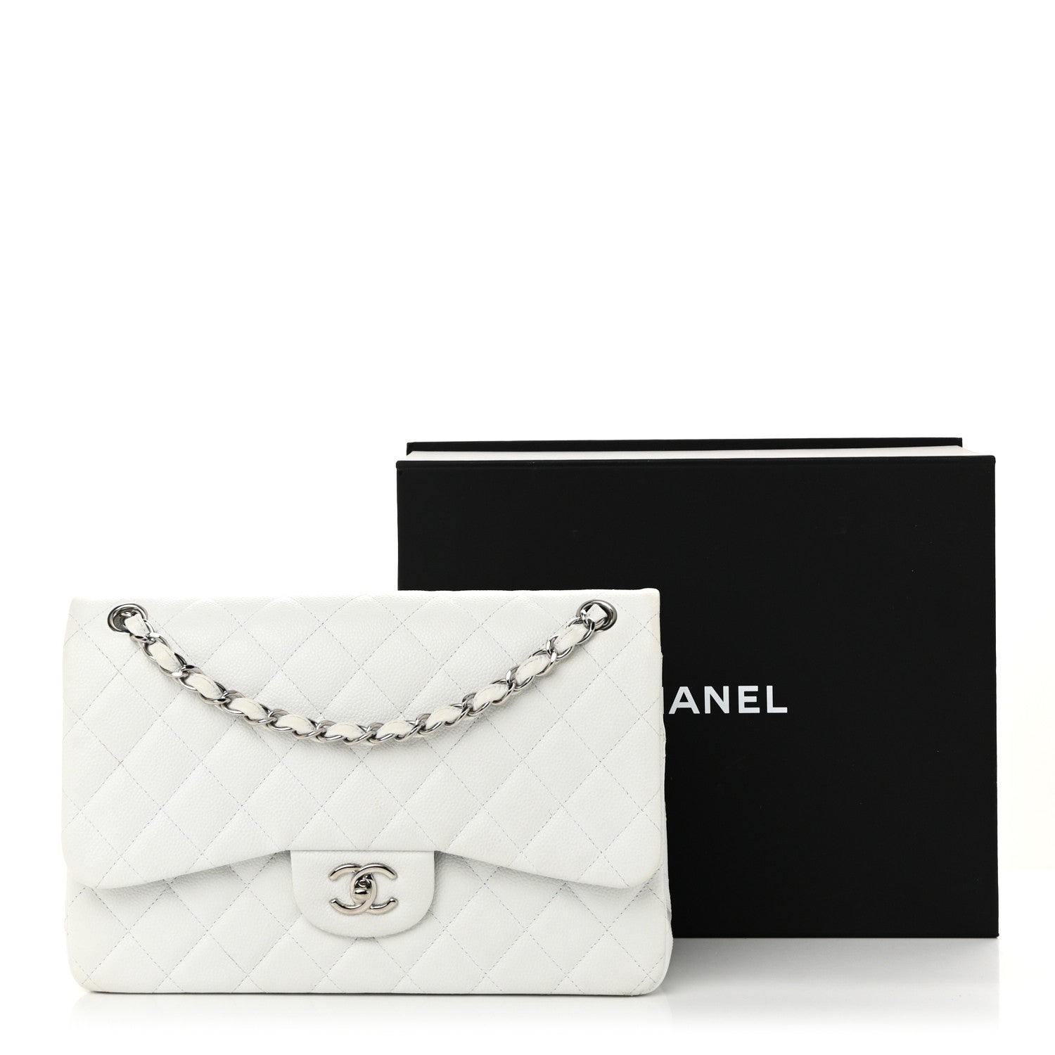 Caviar Quilted Jumbo Double Flap White