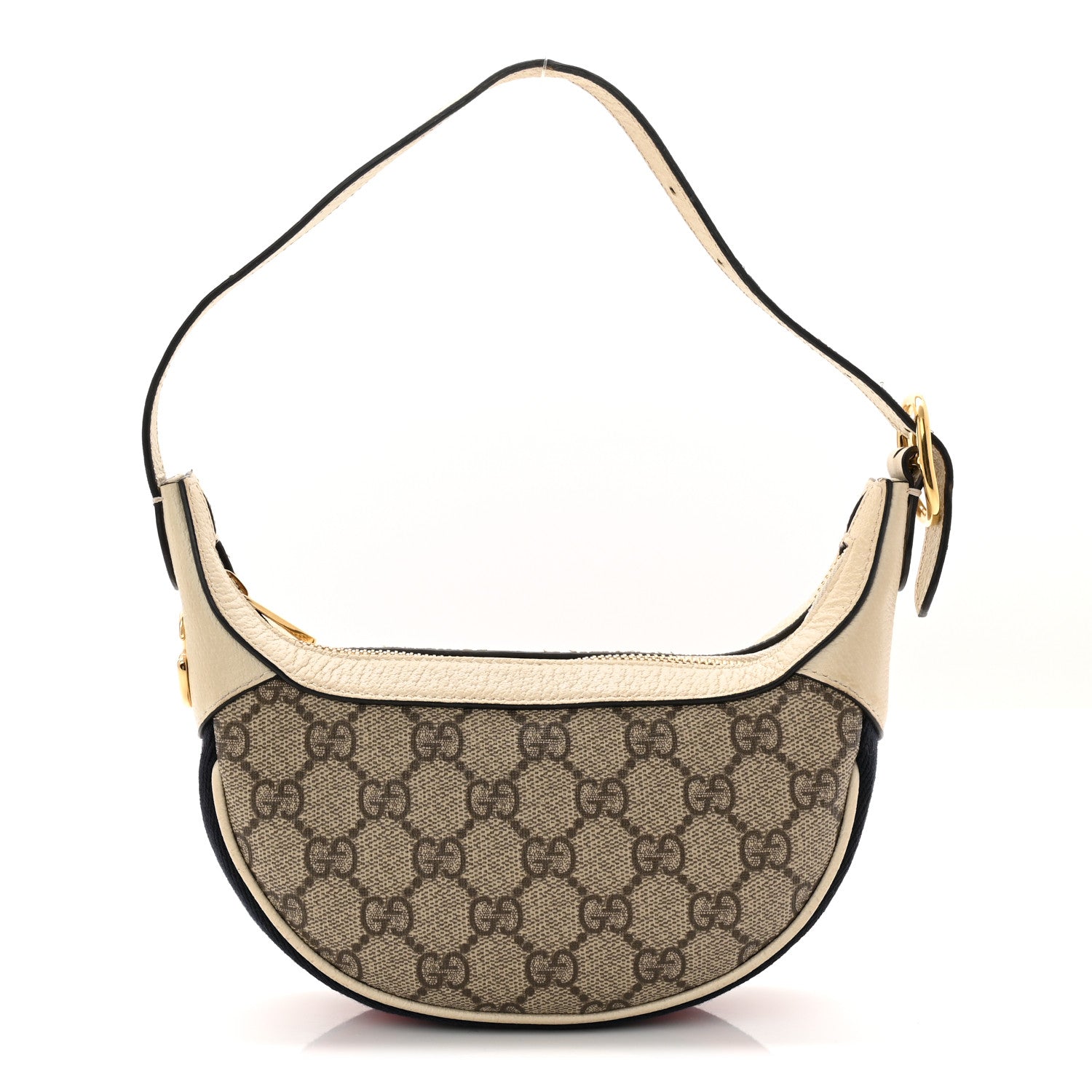 GG Supreme Monogram Textured Dollar Calfskin Web Mini Ophidia Half Moon Hobo Beige Ebony Mystic White