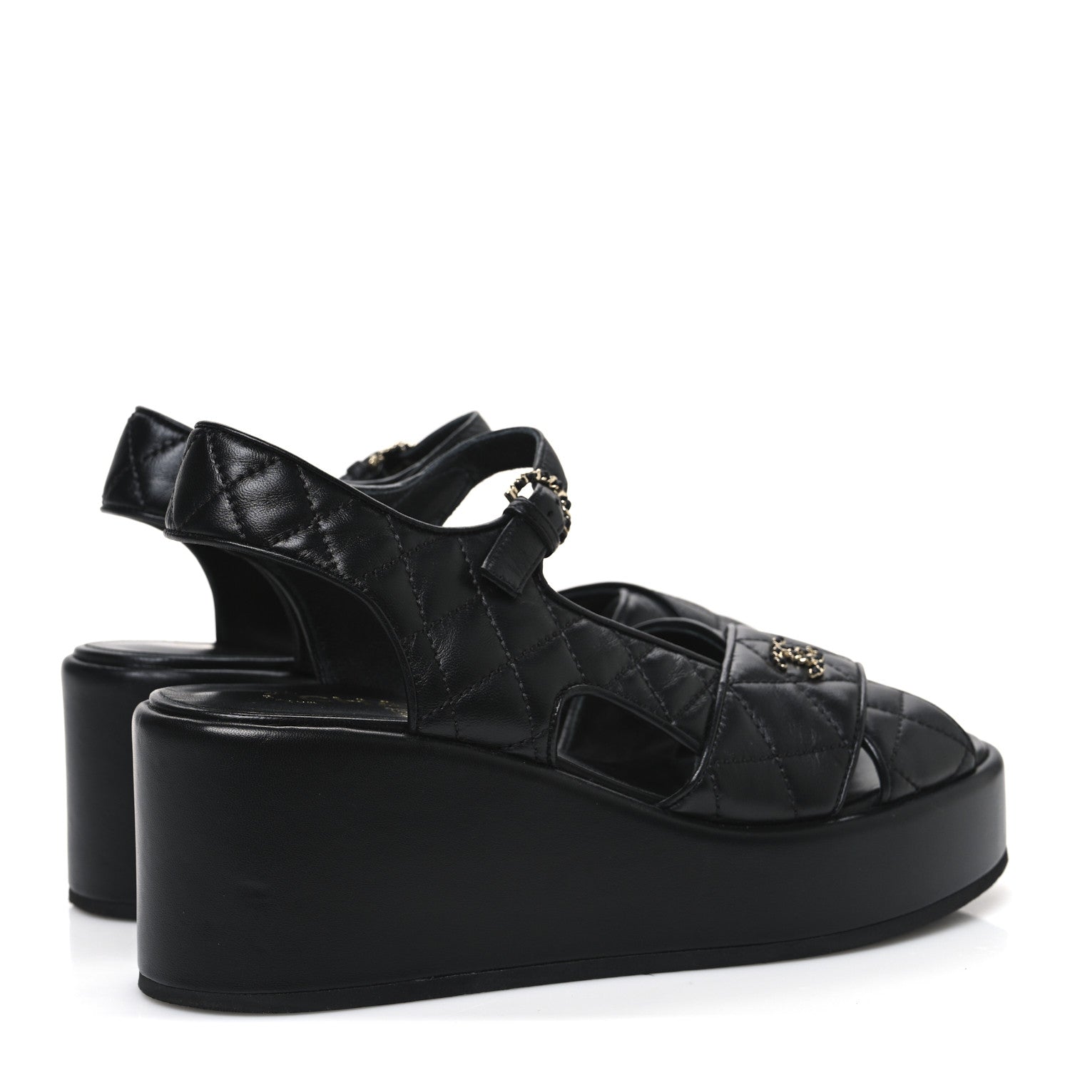 Lambskin Quilted CC Platform Sandals 39 Black