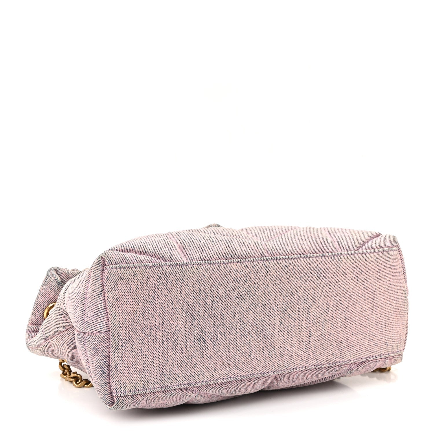 Denim Quilted Small Loulou Puffer Monogram Chain Satchel Bleached Lilac