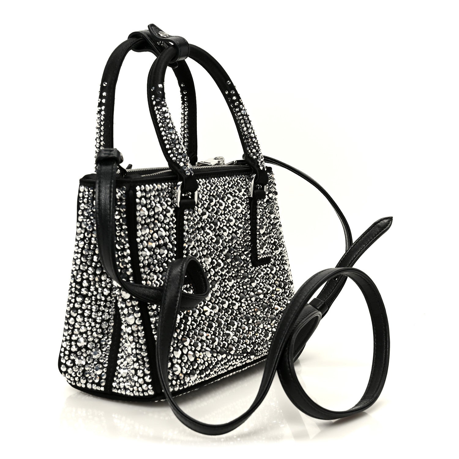 Satin Crystal Mini Galleria Double Zip Tote Metal