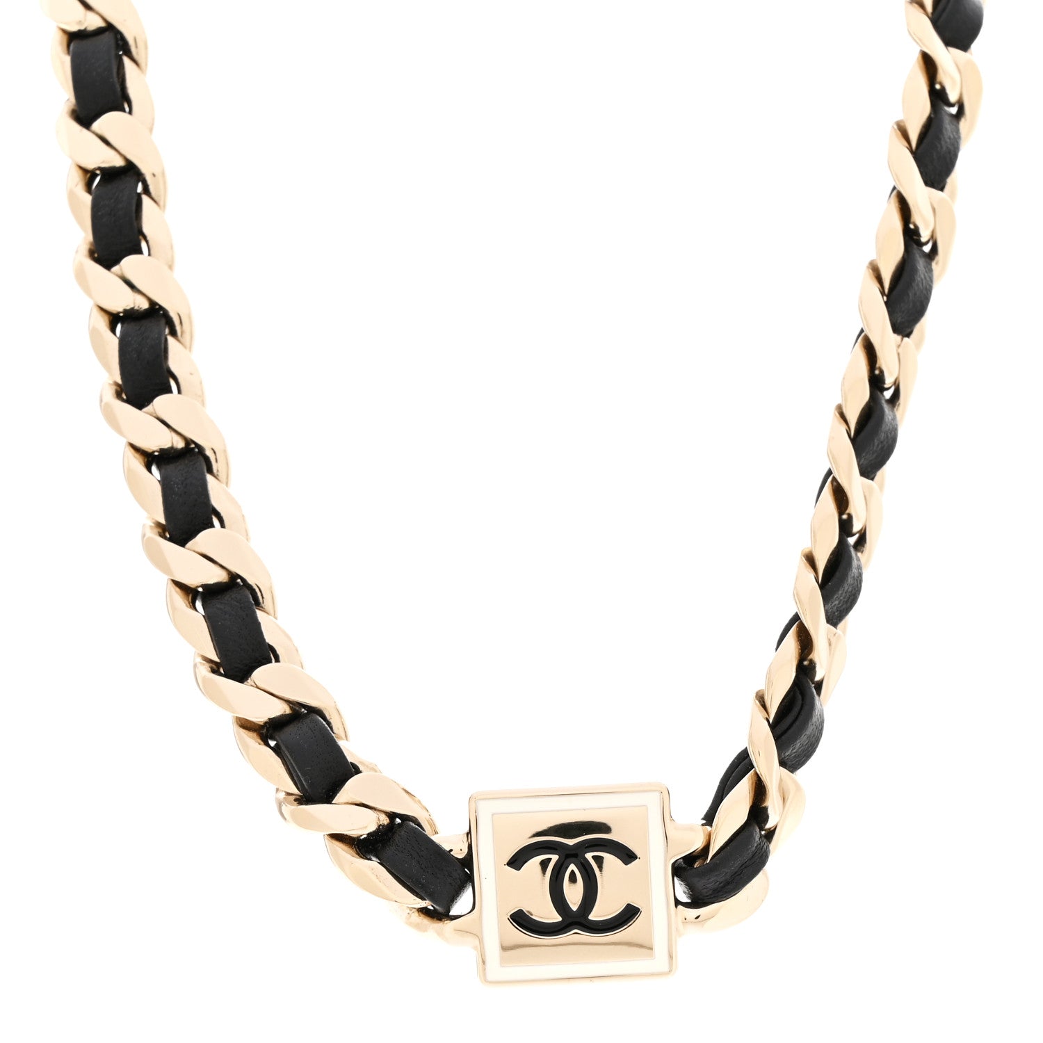 Metal Lambskin CC Square Choker Gold Black White