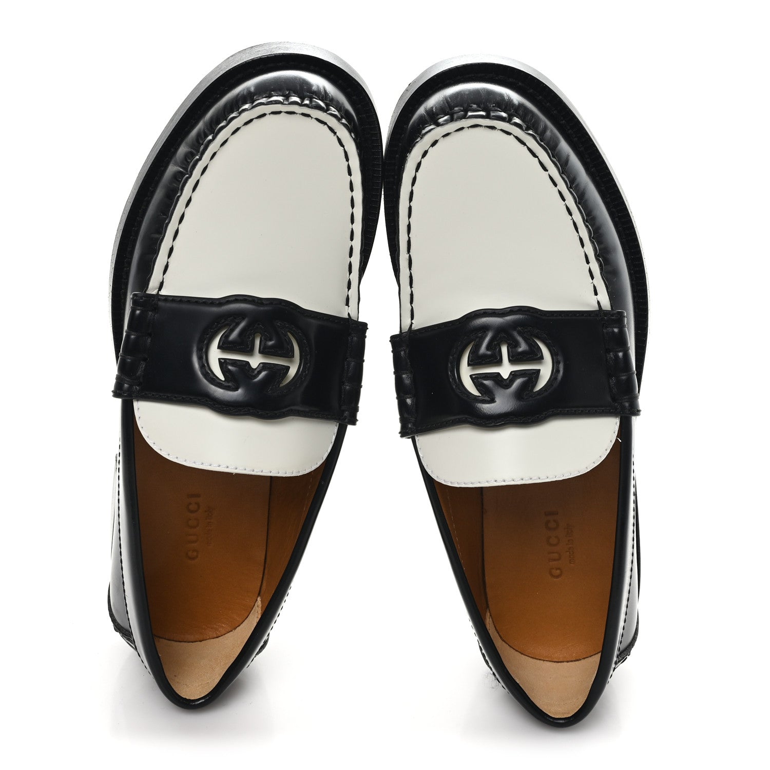Millennial Ribot Cut Out Interlocking G Loafers 36 Black White