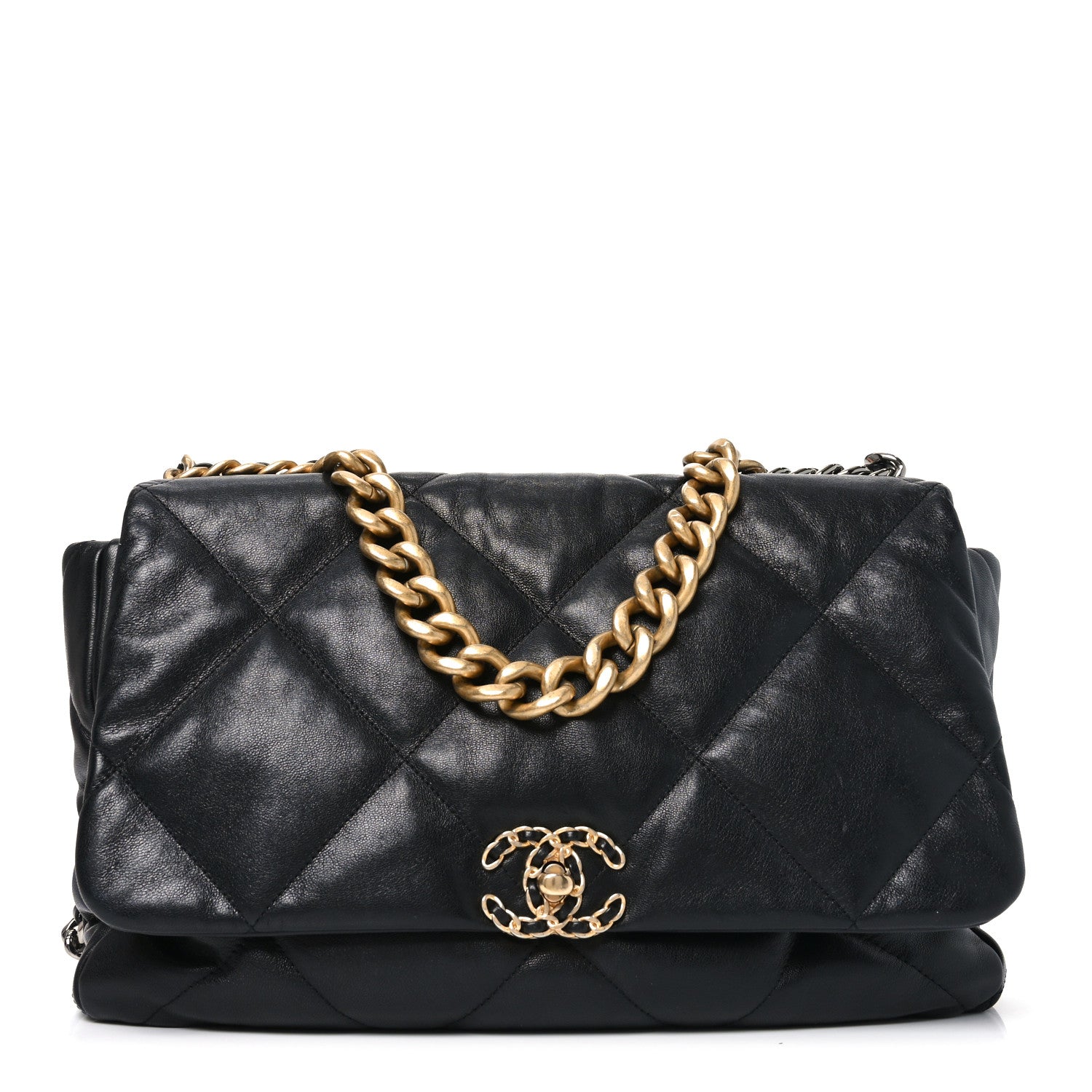 Goatskin Quilted Maxi Chanel 19 Flap Black