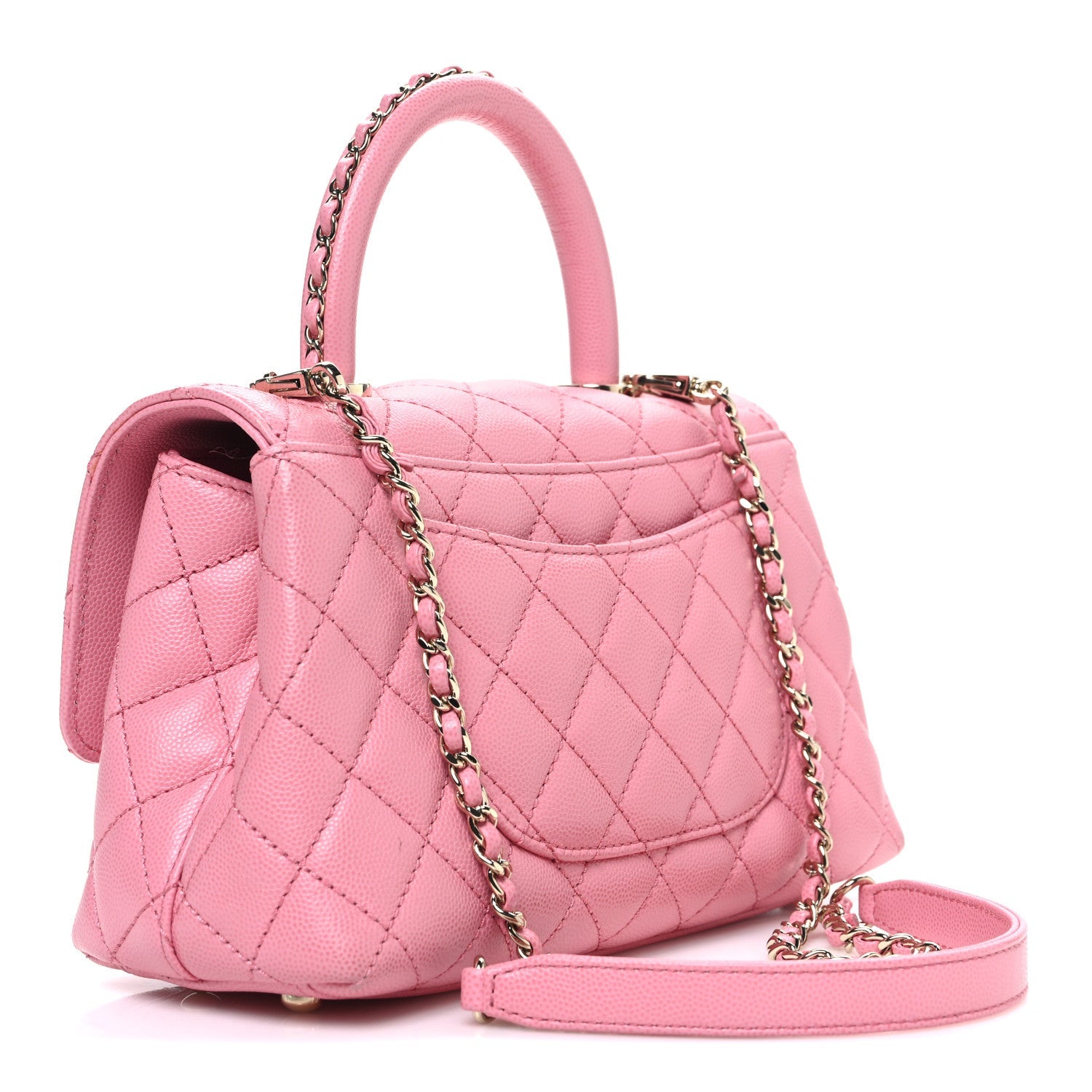 Caviar Quilted Mini Coco Chain Handle Flap Pink