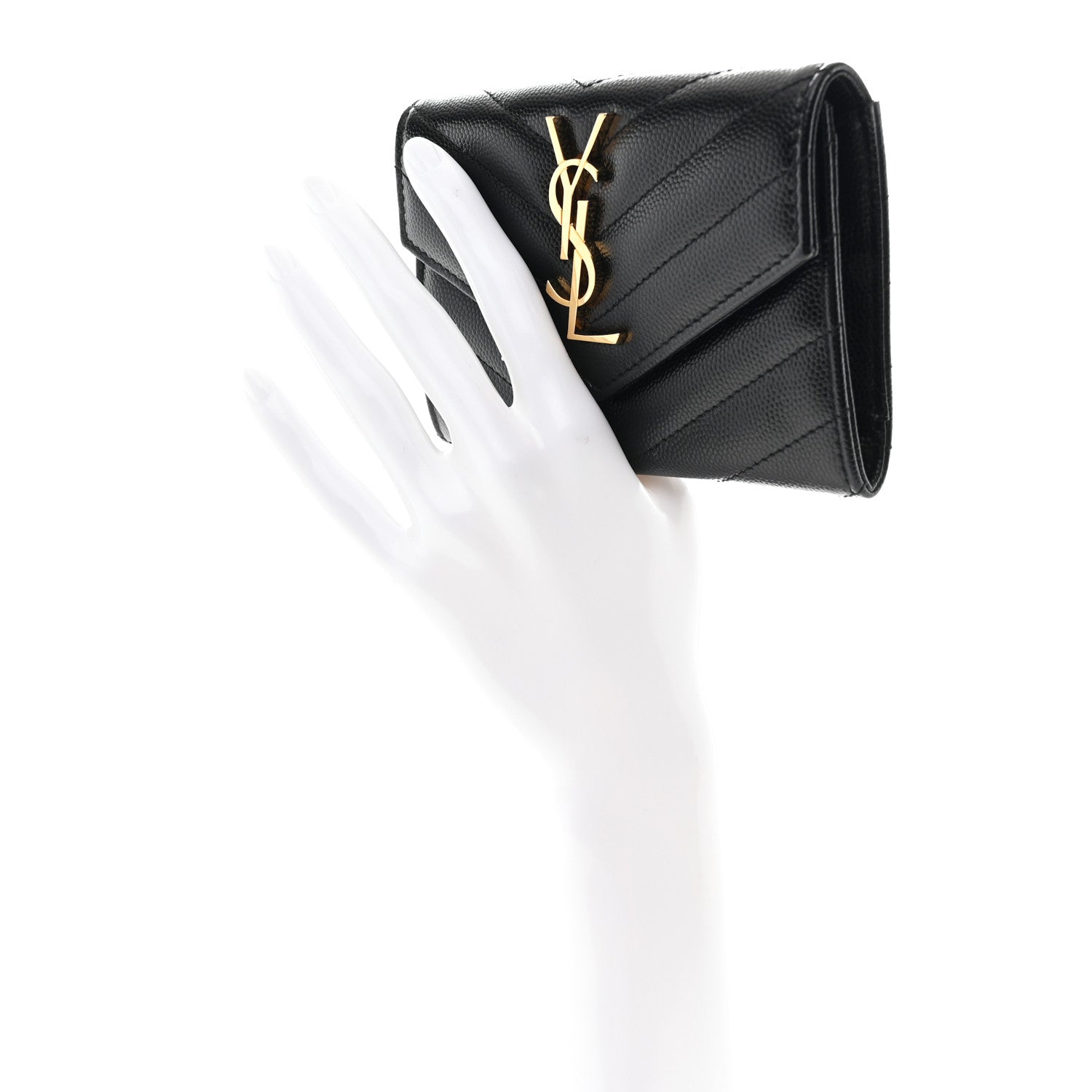Grain De Poudre Matelasse Chevron Small Monogram Envelope Wallet Black