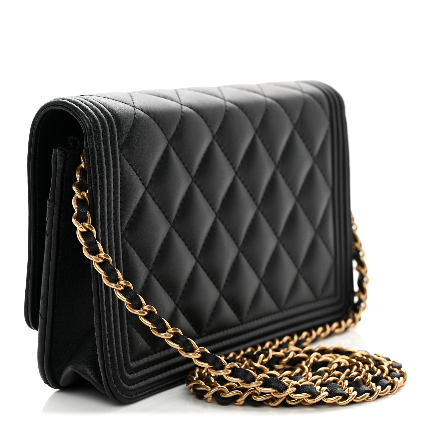 Lambskin Quilted Boy Wallet On Chain WOC Black