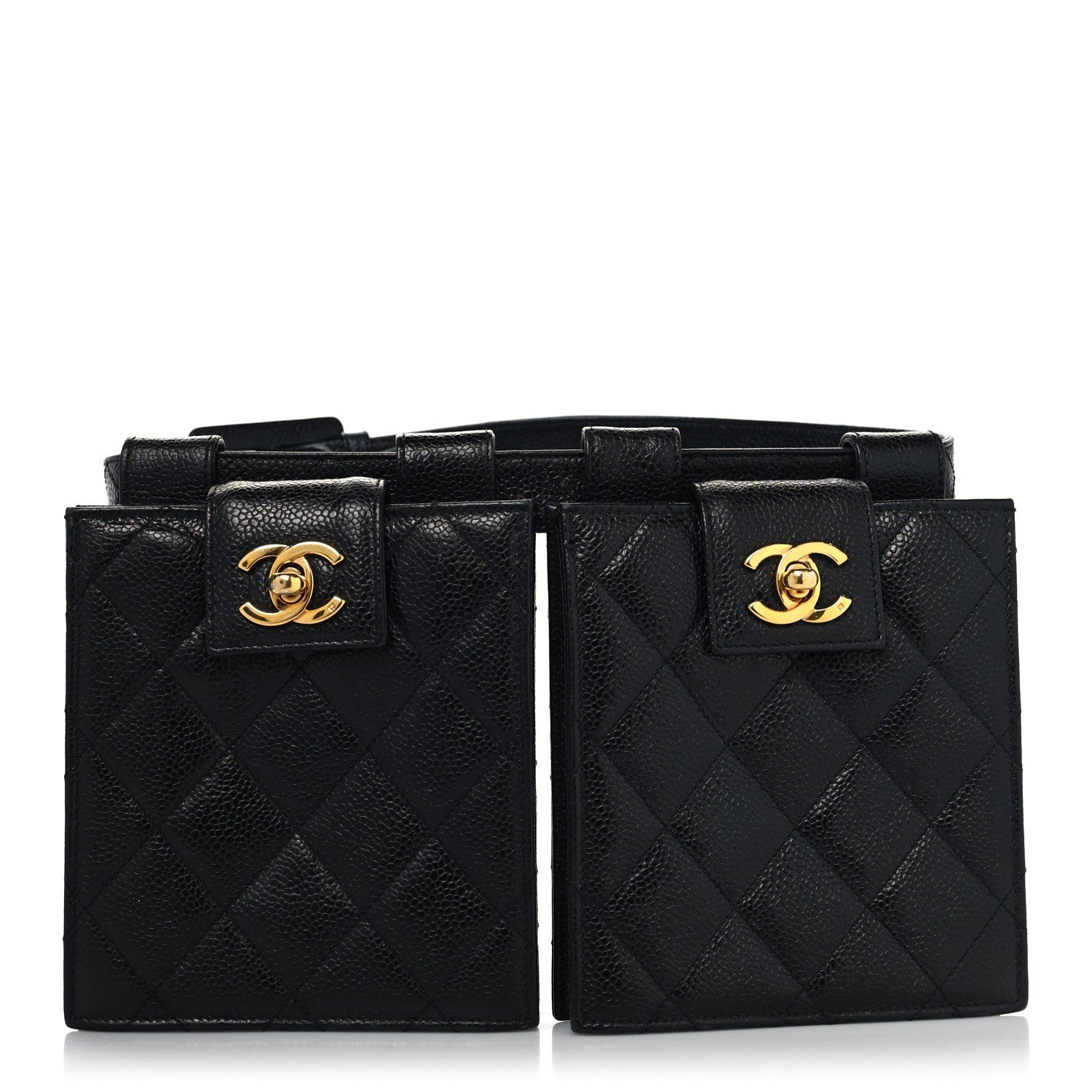 Caviar Quilted Double Belt Flap Waist Bag 70 28 Black