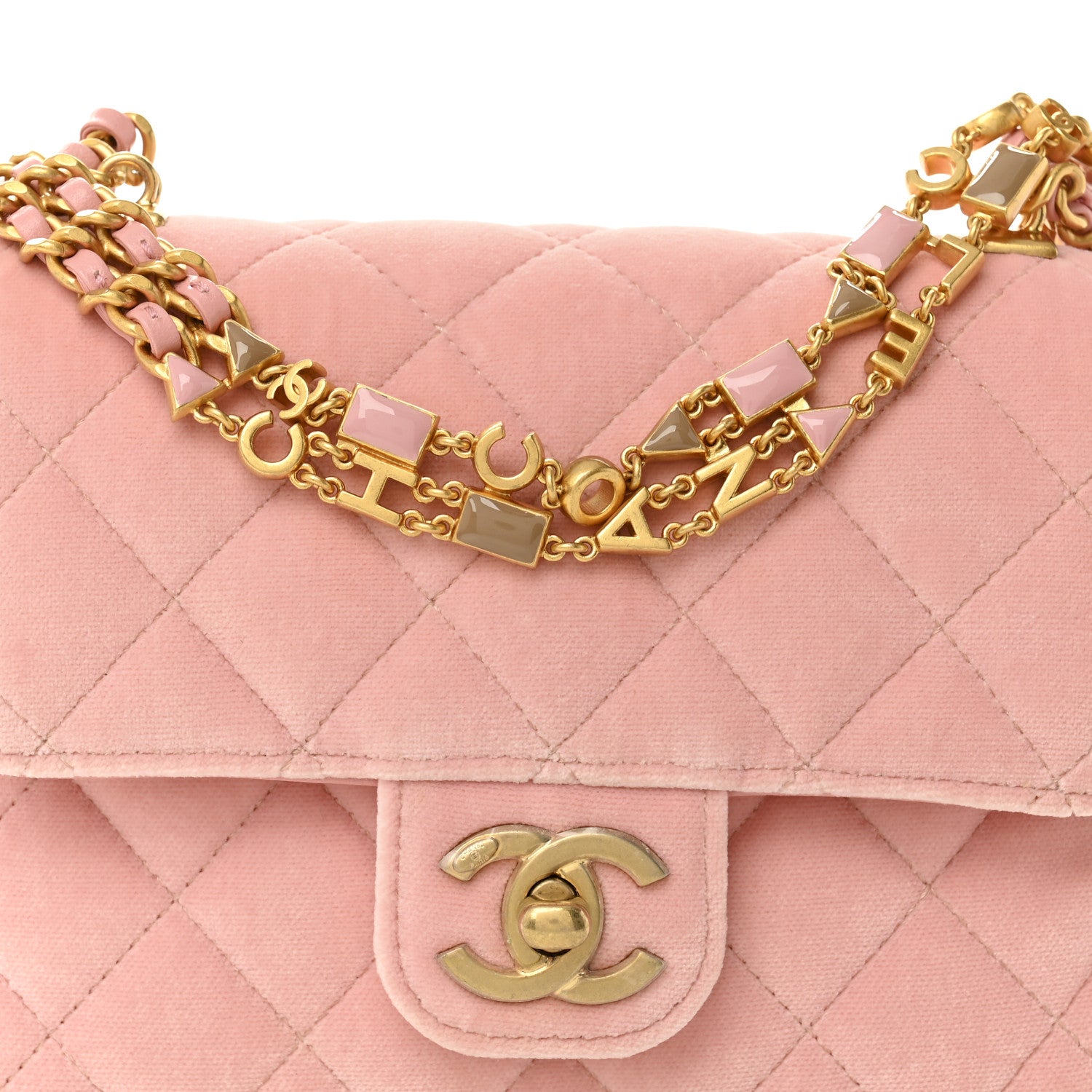 Velvet Enamel Mini Flap Light Pink