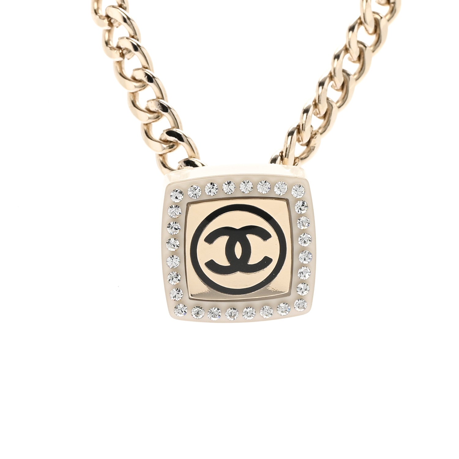 Metal Crystal CC Square Choker Gold