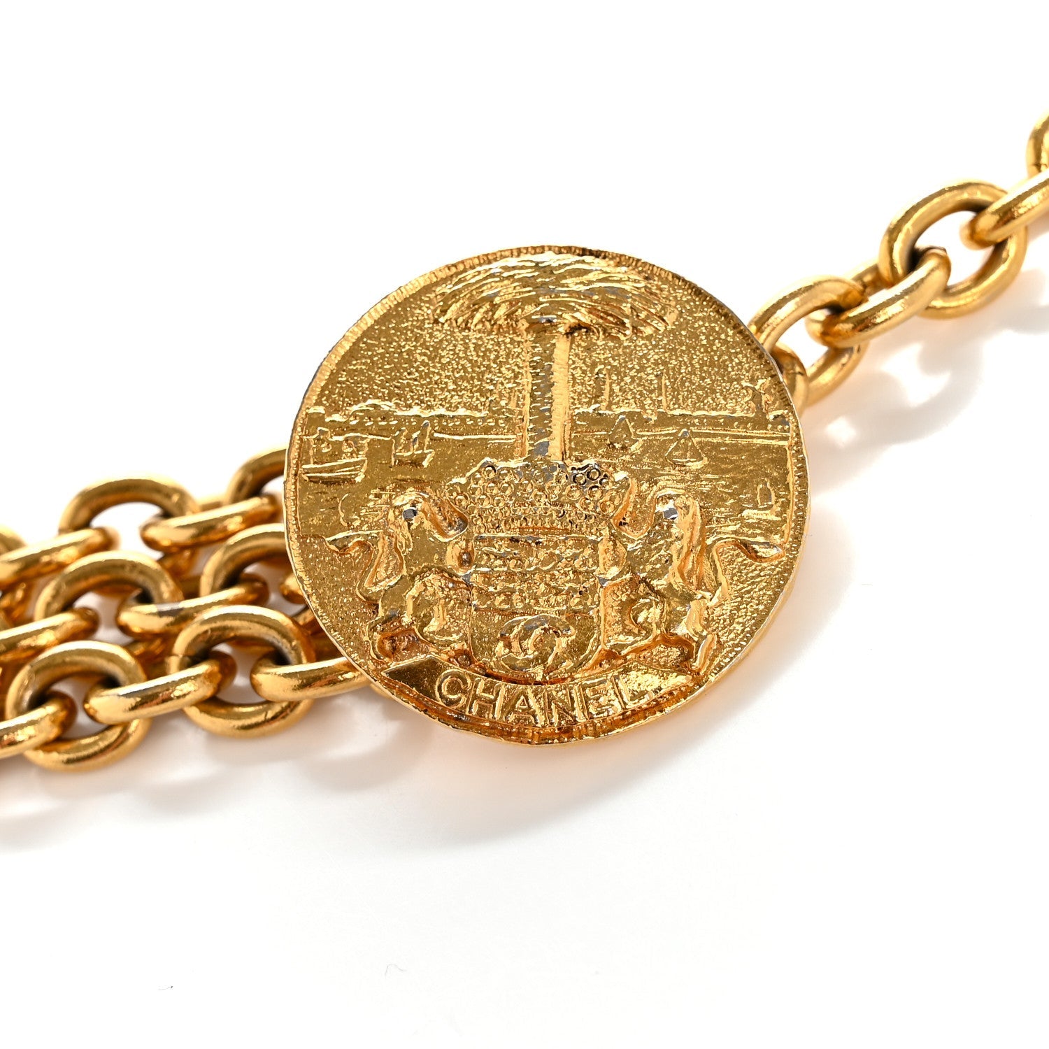 Metal Medallion Triple Chain Belt Gold