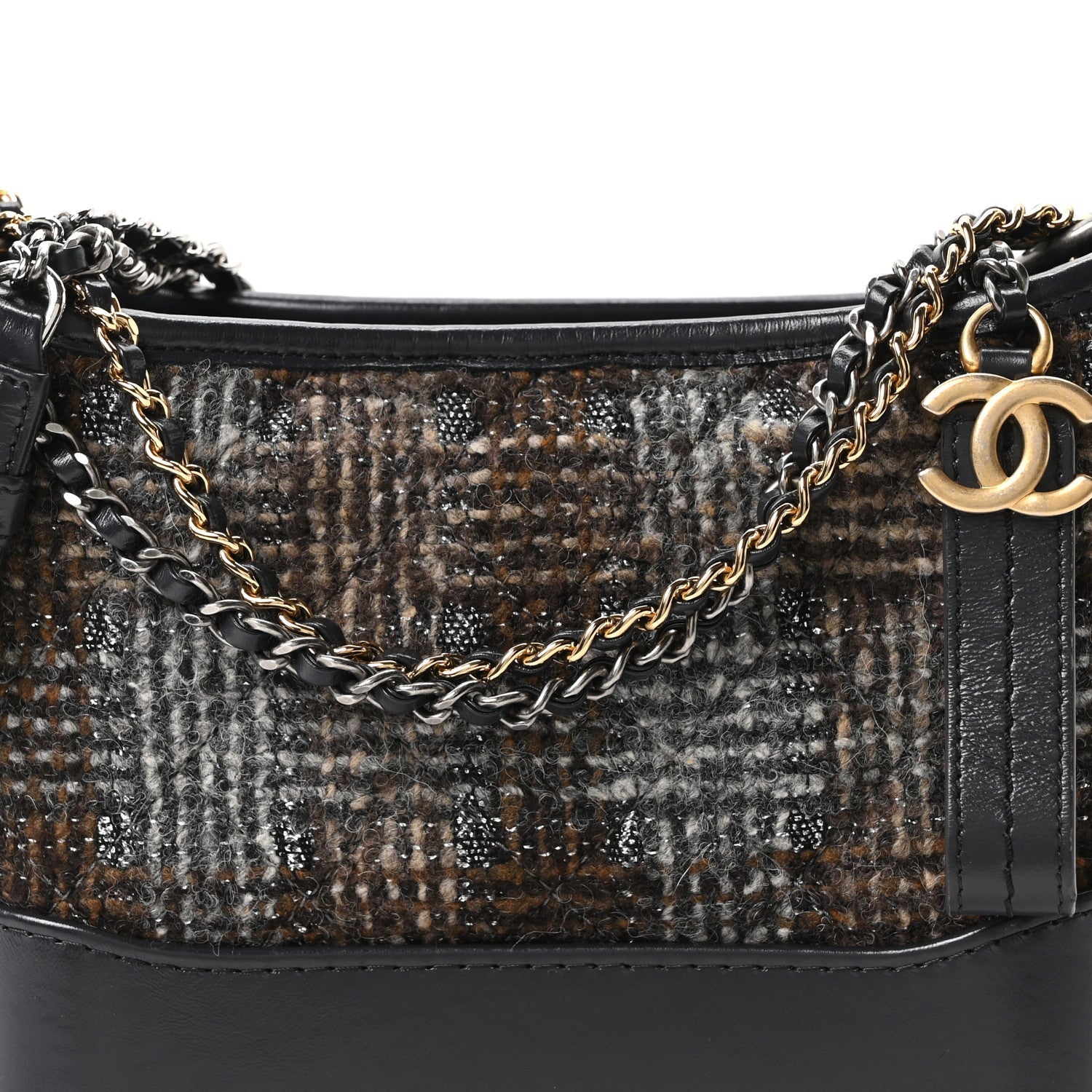 Tweed Calfskin Small Gabrielle Hobo Brown