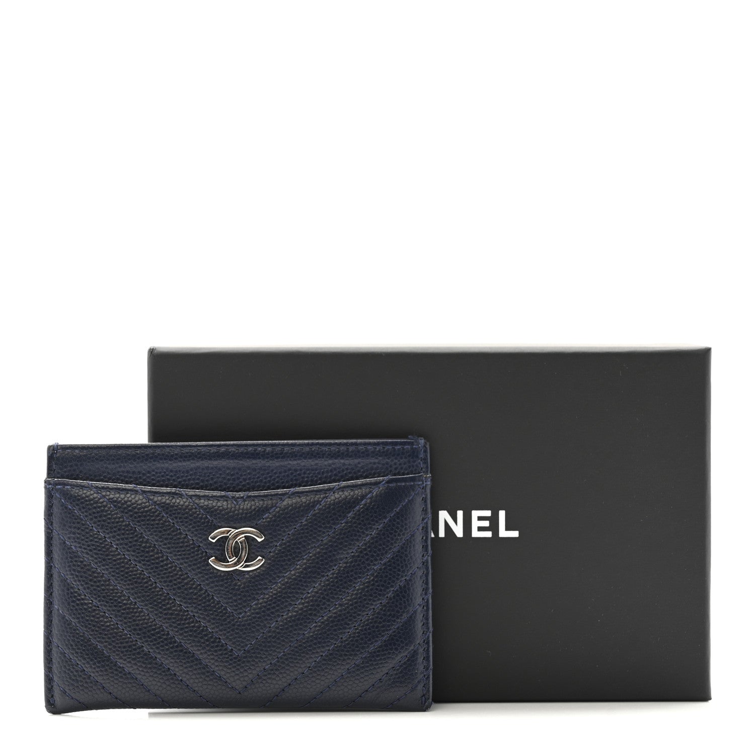 Caviar Chevron Quilted Card Holder Navy Blue
