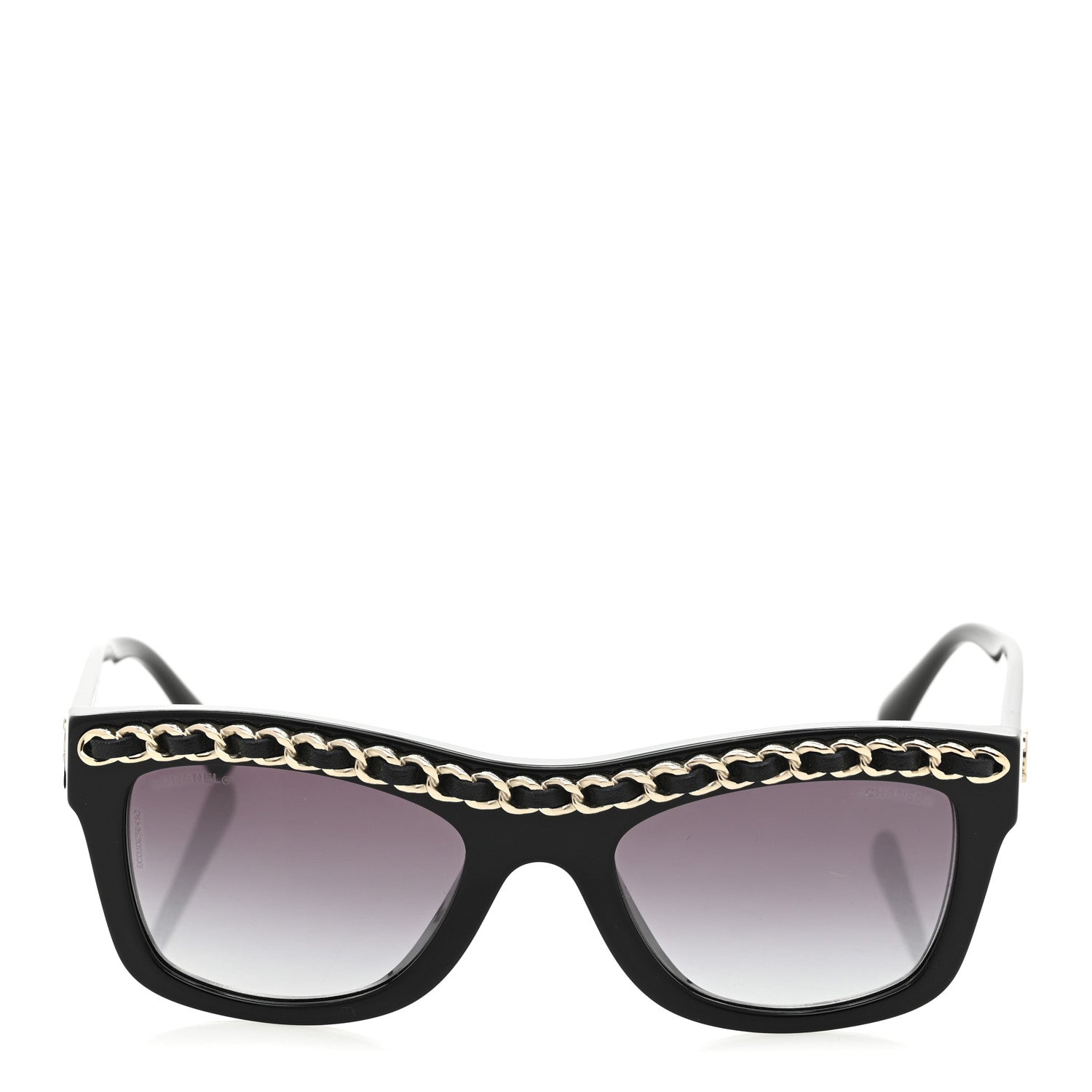 Acetate Calfskin Chain Rectangle Sunglasses 71626A Black