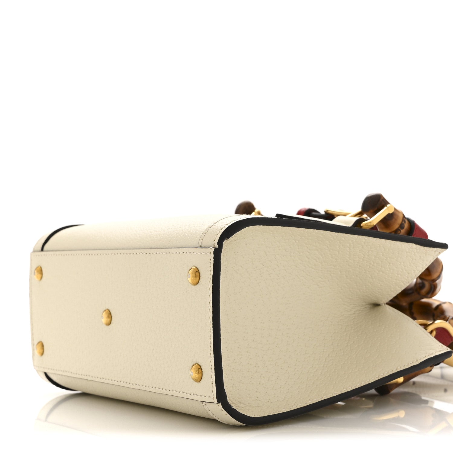 Textured Dollar Calfskin Web Mini Diana Tote Bag Mystic White