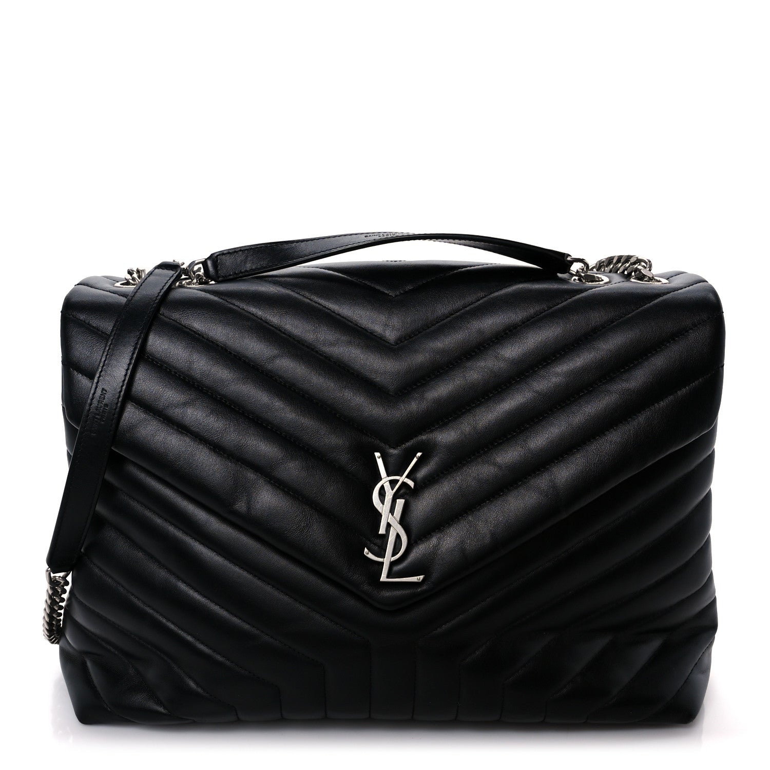 Calfskin Y Quilted Monogram Large Loulou Chain Satchel Black