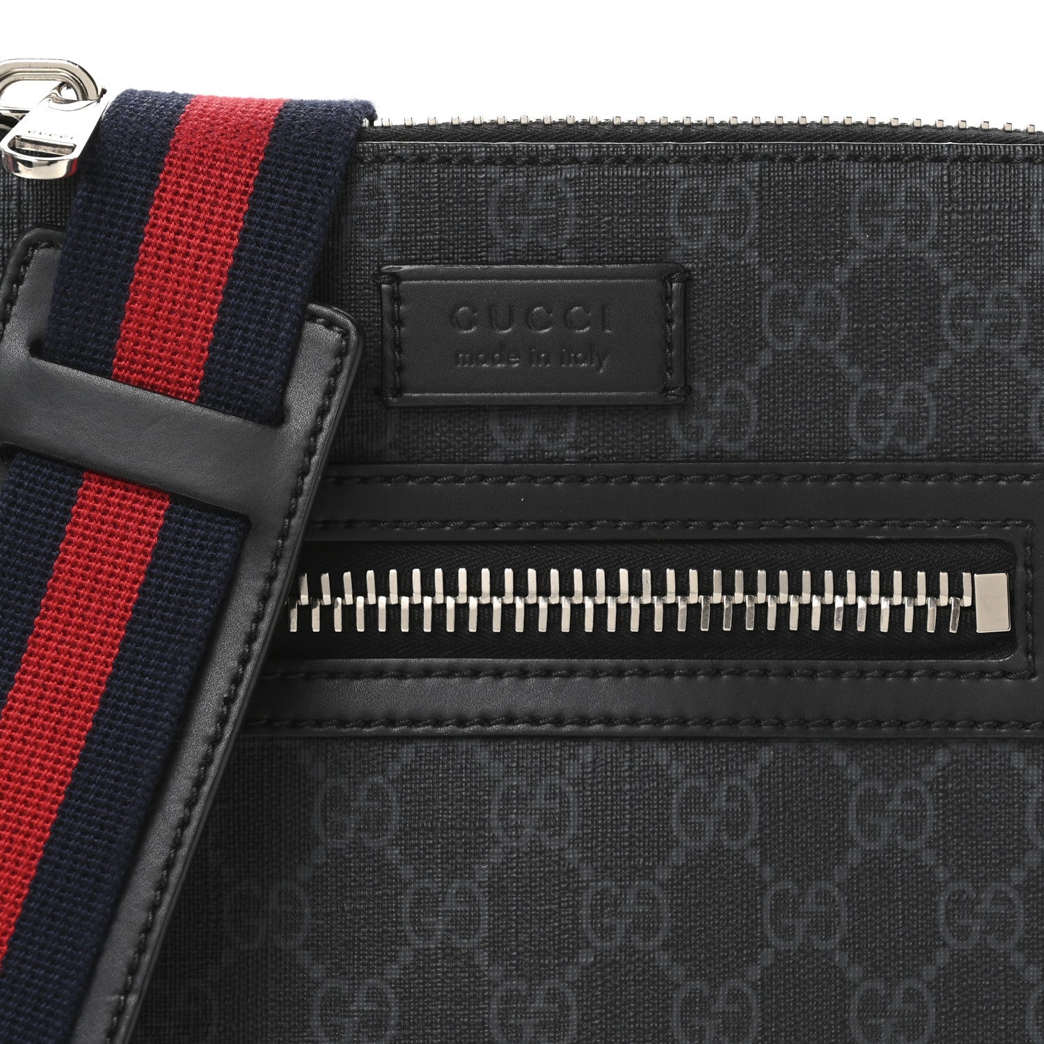 GG Supreme Monogram Web Small Flat Messenger Bag Black Grey