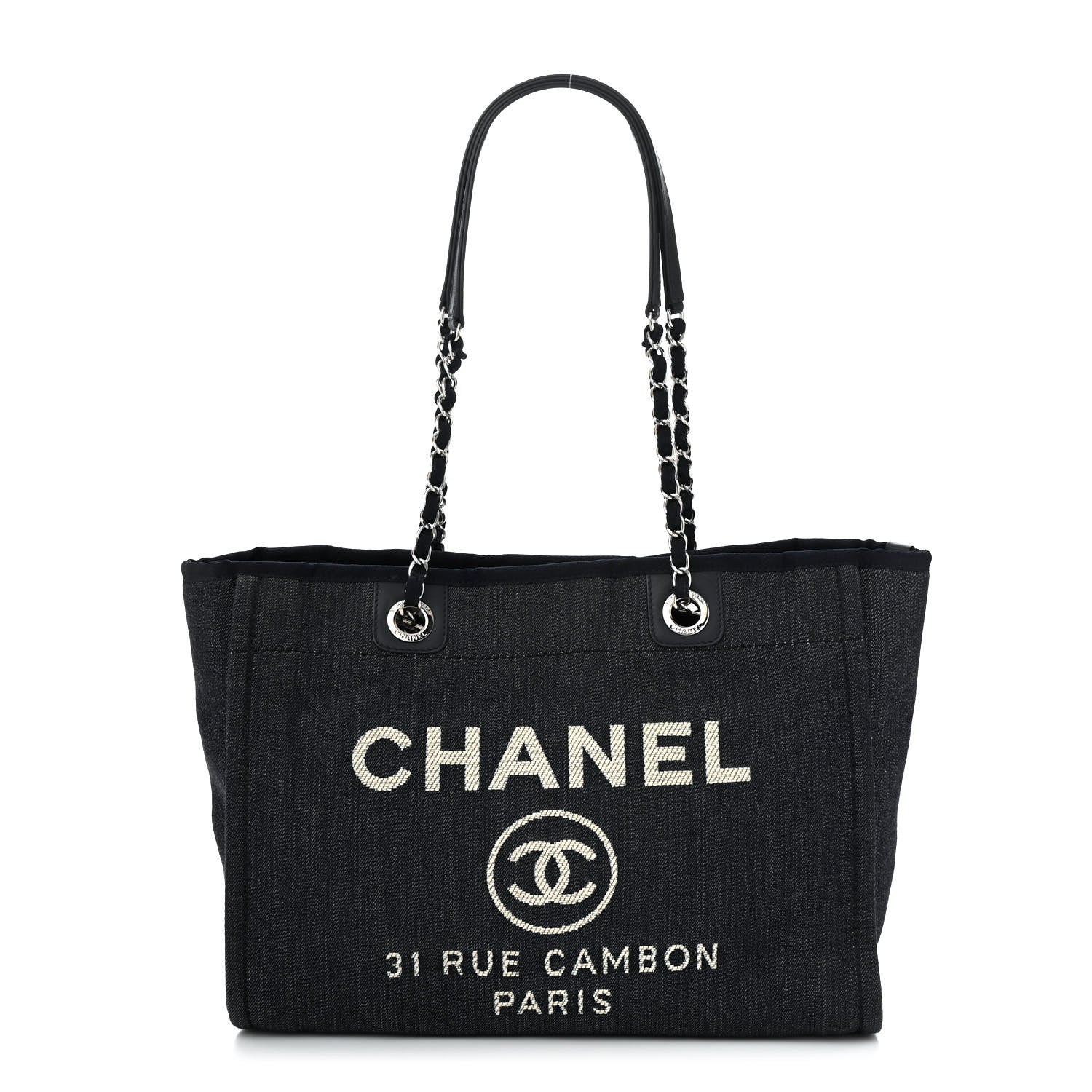 Denim Small Deauville Tote Dark Blue White