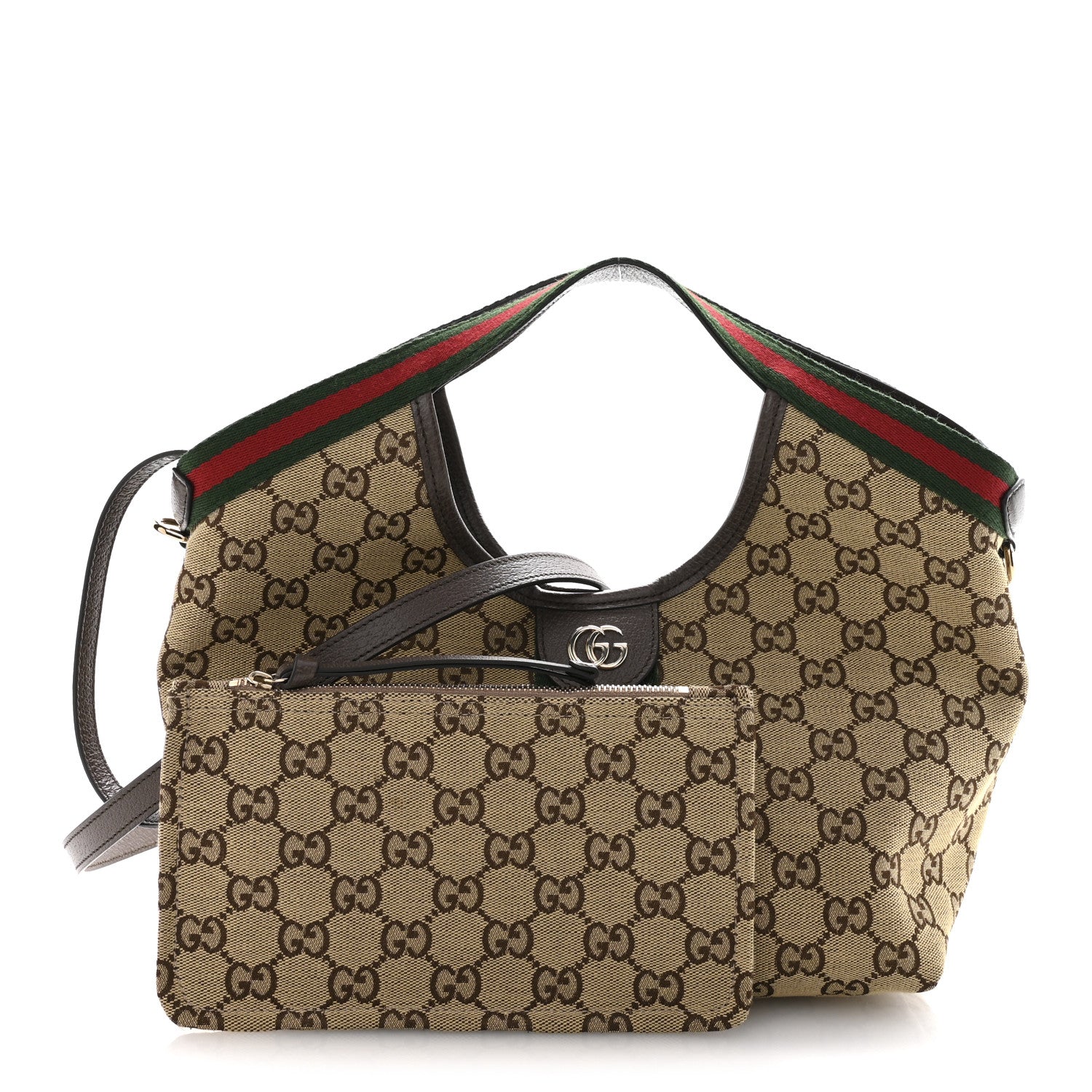 GG Monogram Web Small Giglio Tote Bag Beige Dark Brown