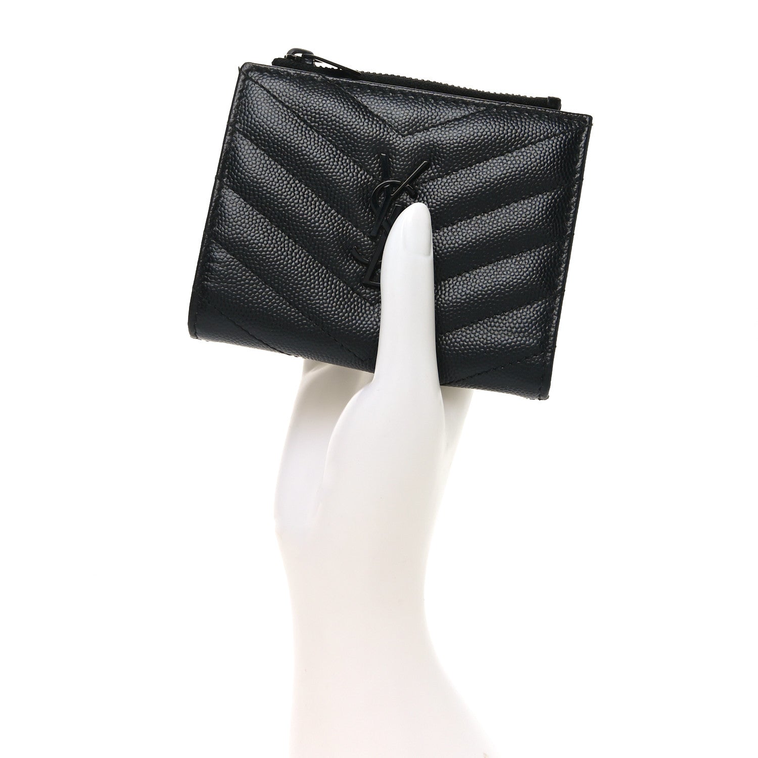 Grain De Poudre Matelasse Chevron Monogram Zipped Card Case Black