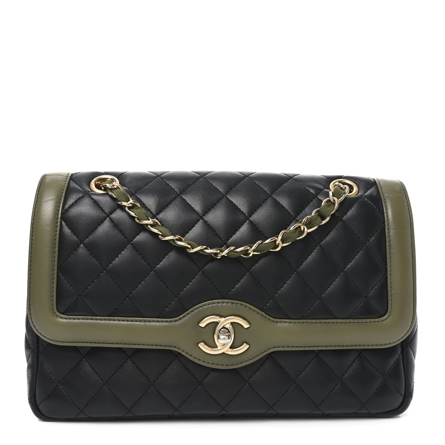Lambskin Quilted Bi-Color Flap Black Green