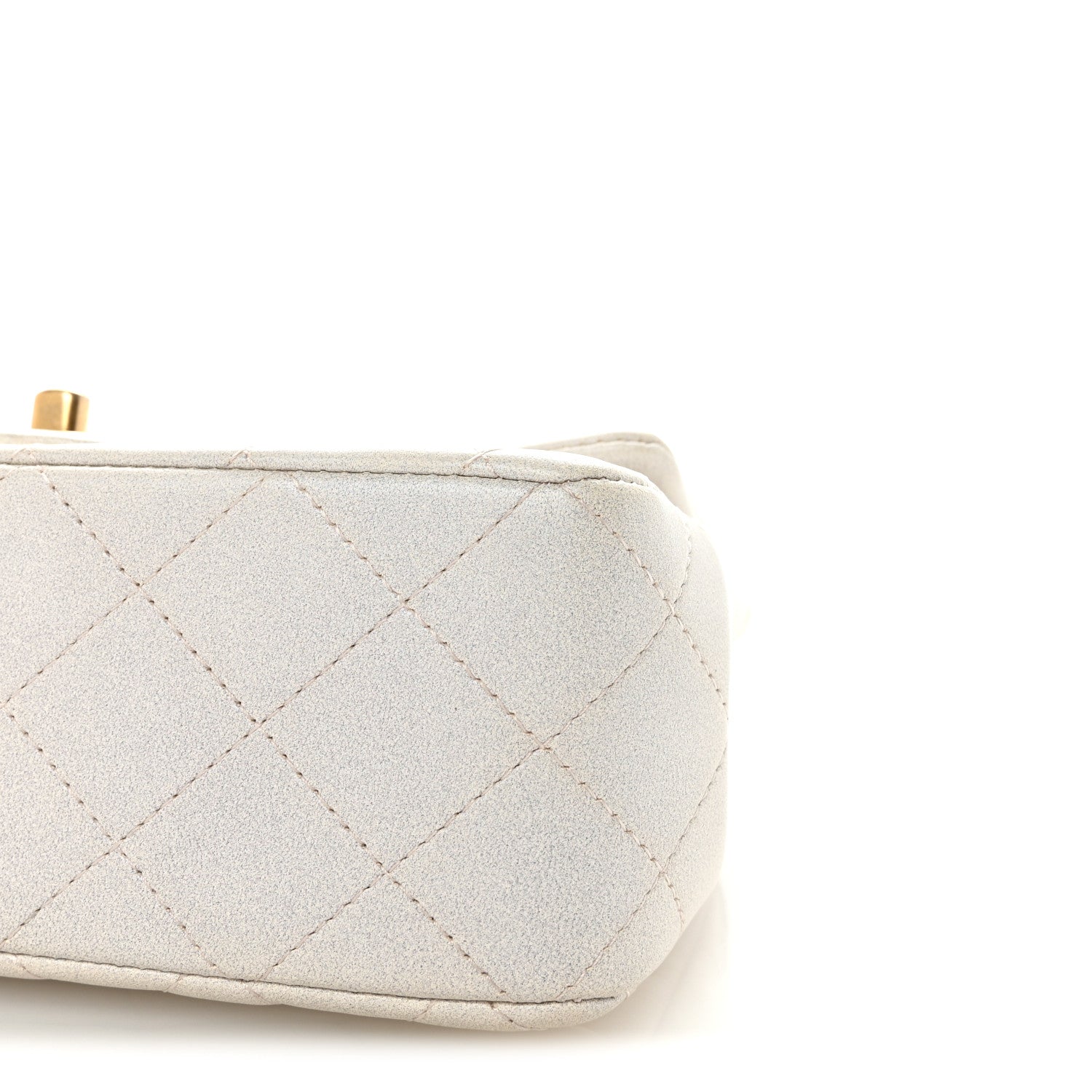 Iridescent Lambskin Quilted Mini Top Handle Rectangular Flap White