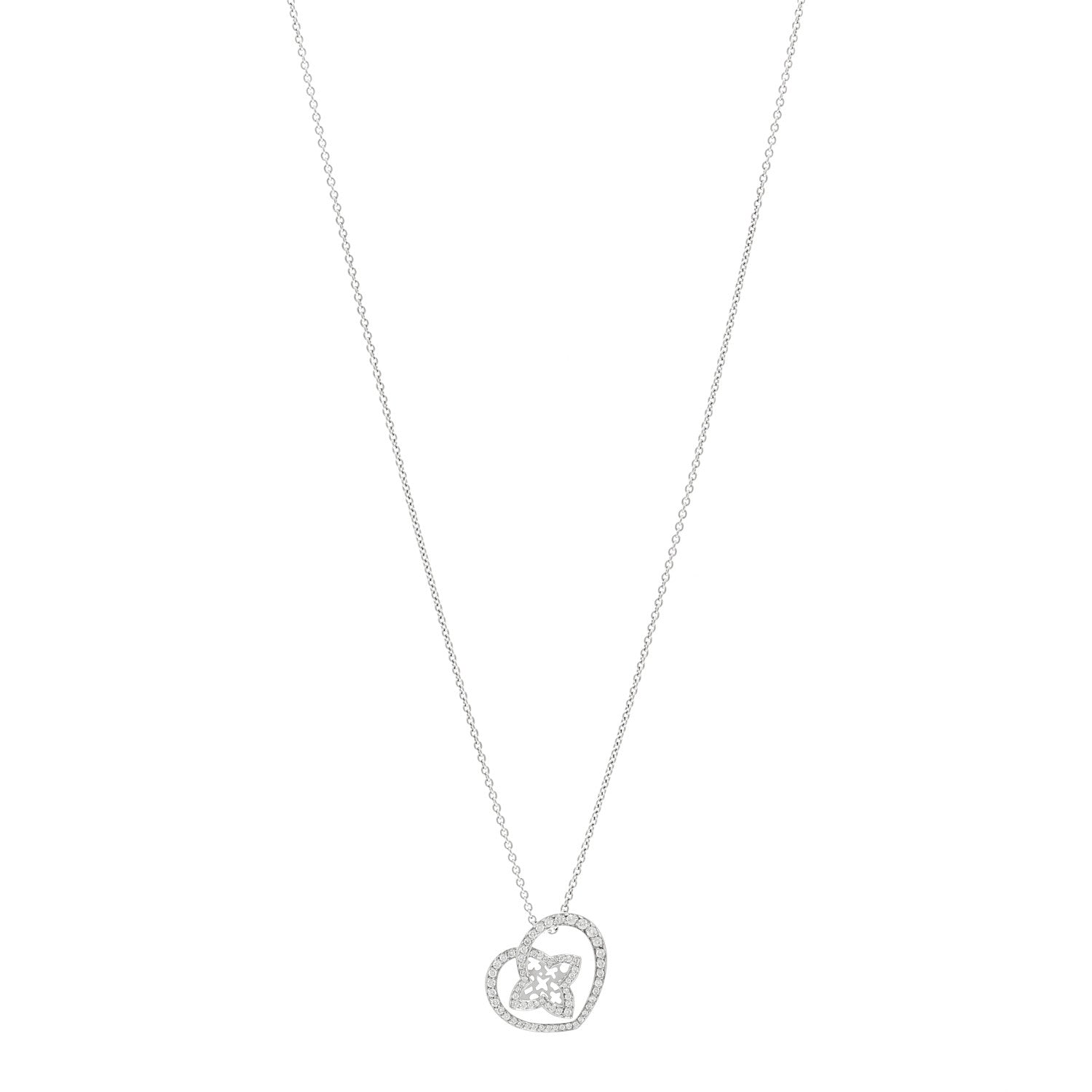 18K White Gold Diamond Small Coeur Heart Pendant Necklace