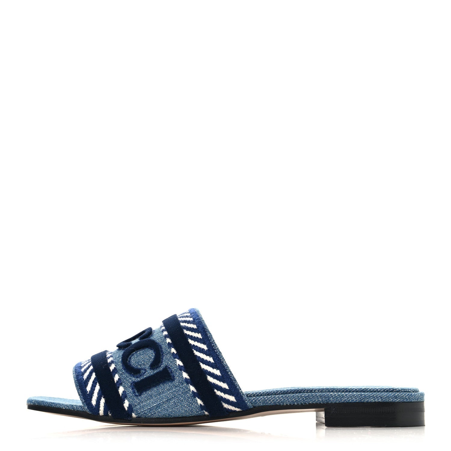 New Denim Logo Embroidered Slide Sandal 37.5 Light Blue