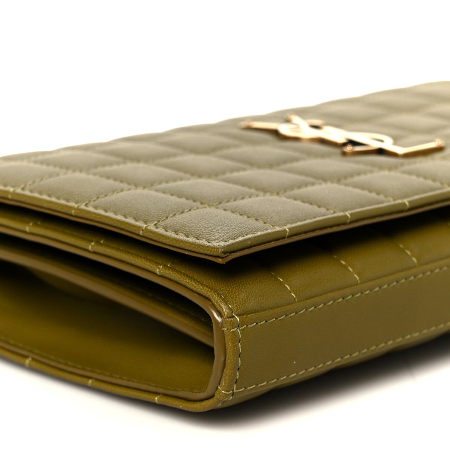 Lambskin Carre Quilted Cassandre Chain Wallet Olive Drab