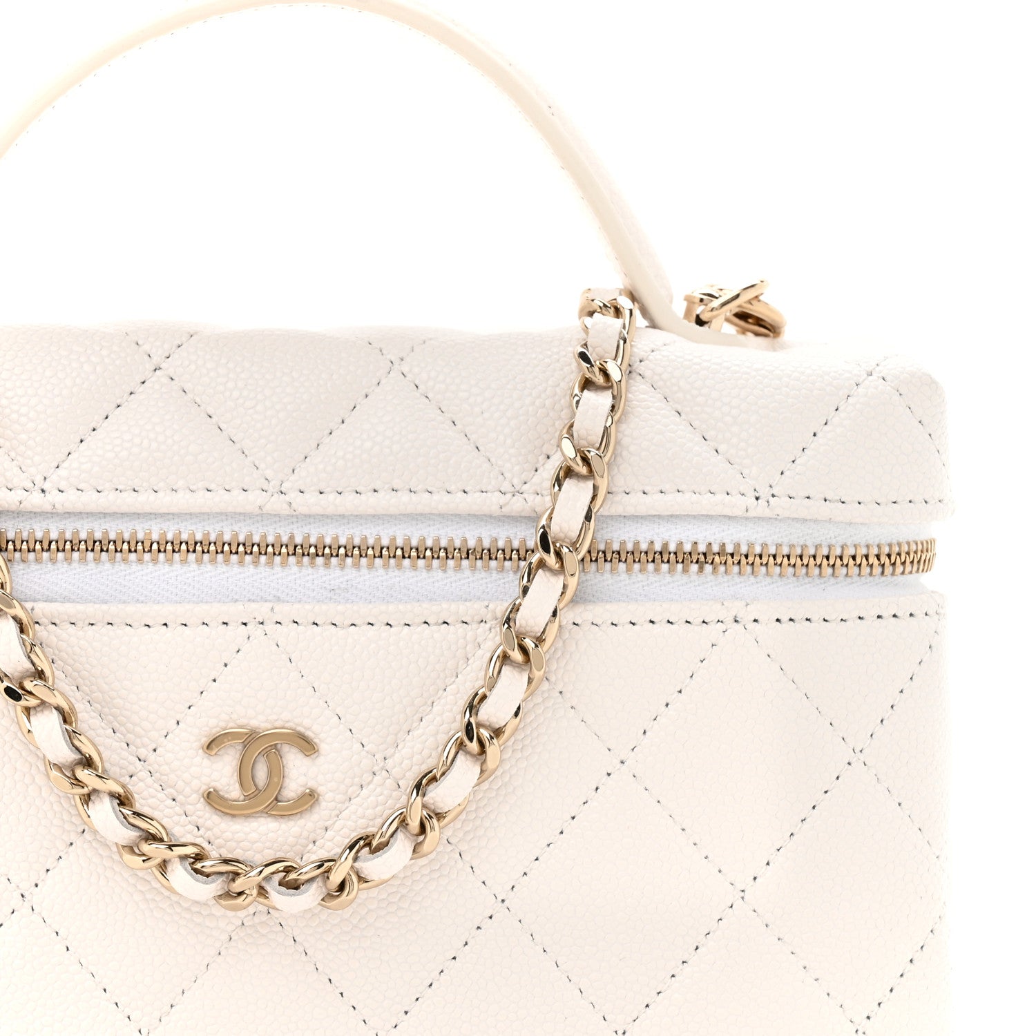 Caviar Quilted Top Handle Slim Vanity With Chain White