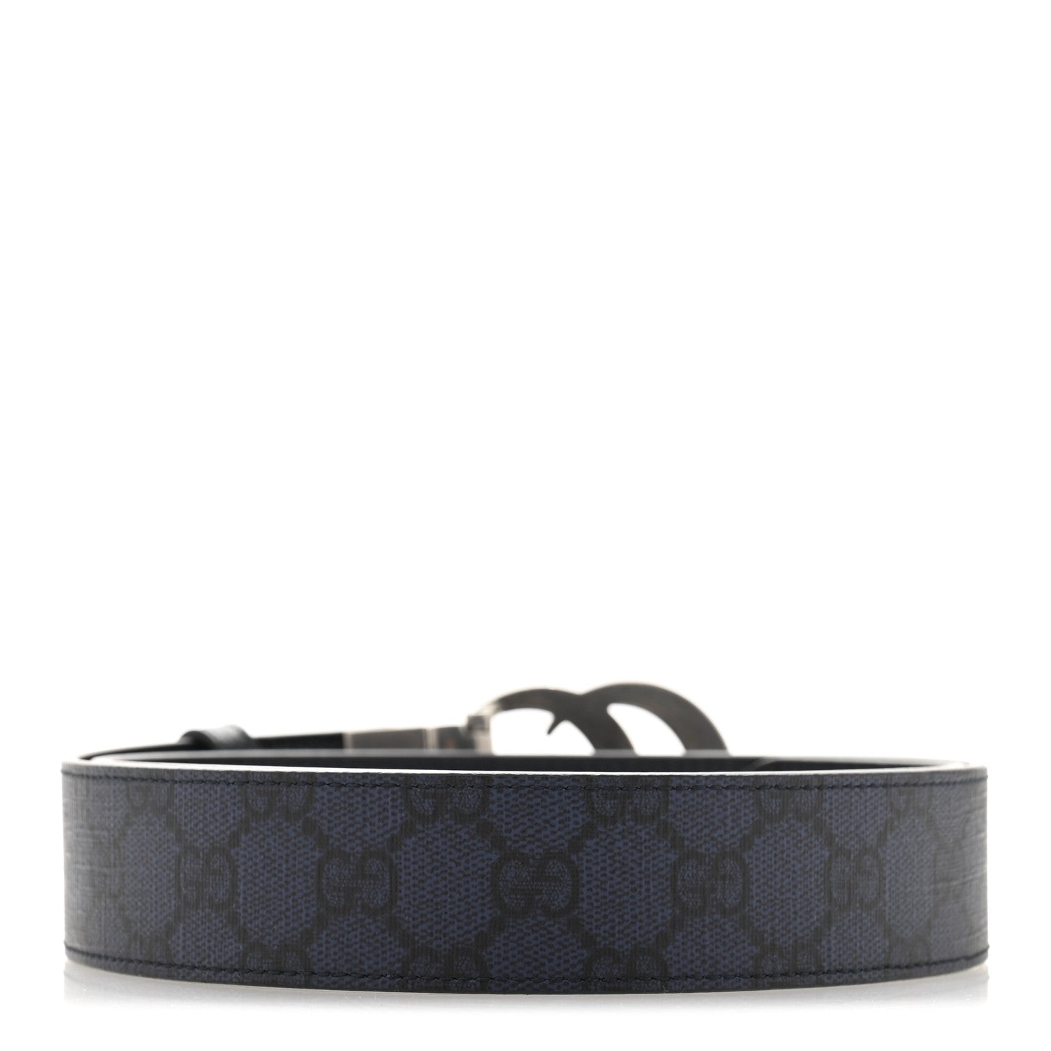 GG Supreme Monogram Plutone Calfskin Palladium Double G Reversible 37mm Belt 90 36 Black Blue