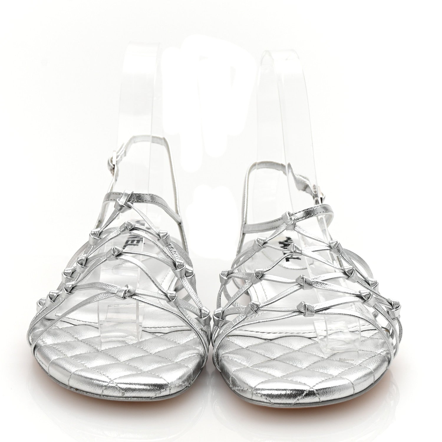 Laminated Lambskin CC Sandals 38 Silver