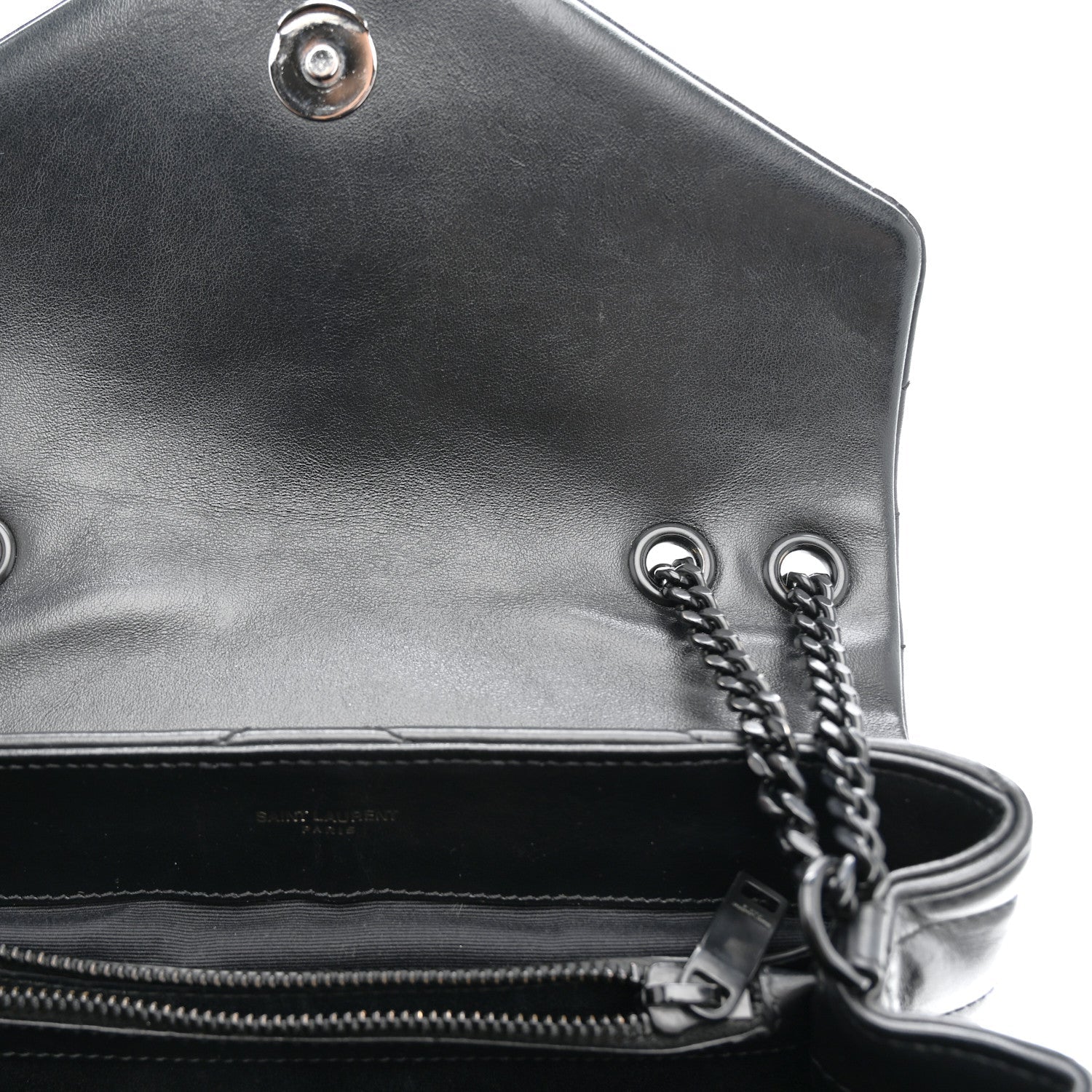 Calfskin Y Quilted Monogram Monochrome Small Loulou Chain Satchel Black
