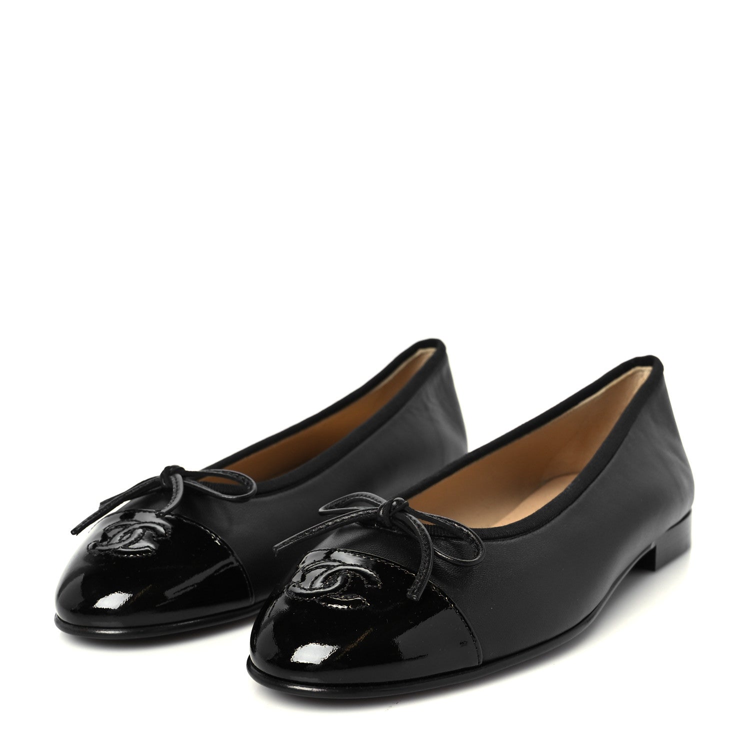 Lambskin Patent Cap Toe Ballerina Flats 38.5 Black