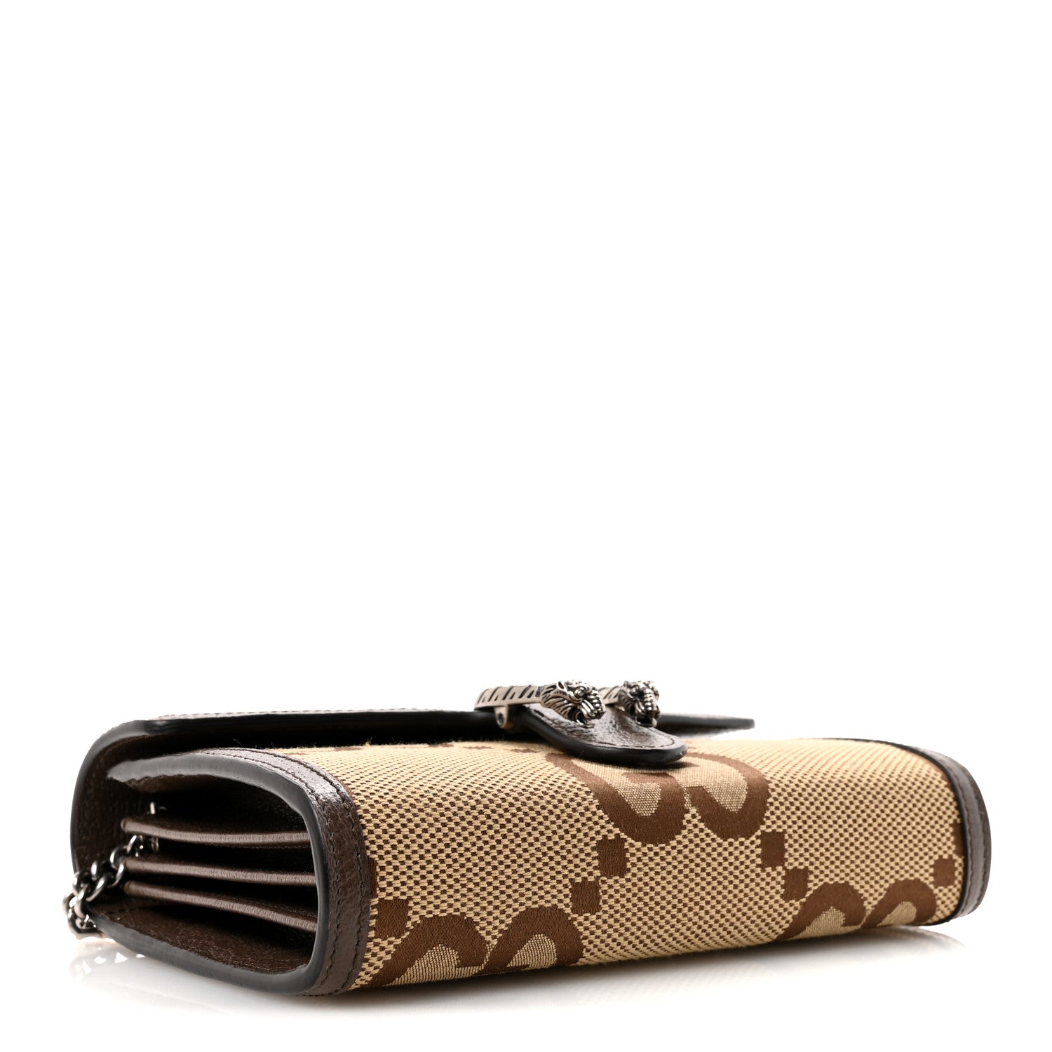 Monogram Jumbo GG Textured Dollar Calfskin Mini Dionysus Chain Wallet Camel Ebony New Acero