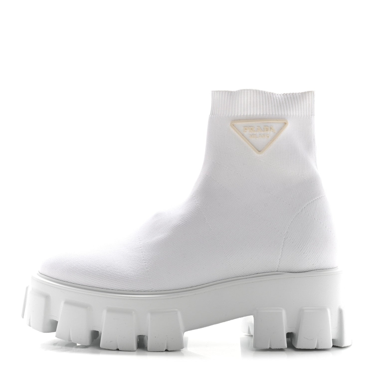 Knit Rubber Triangle Logo Monolith 55mm Ankle Boots 38 Bianco