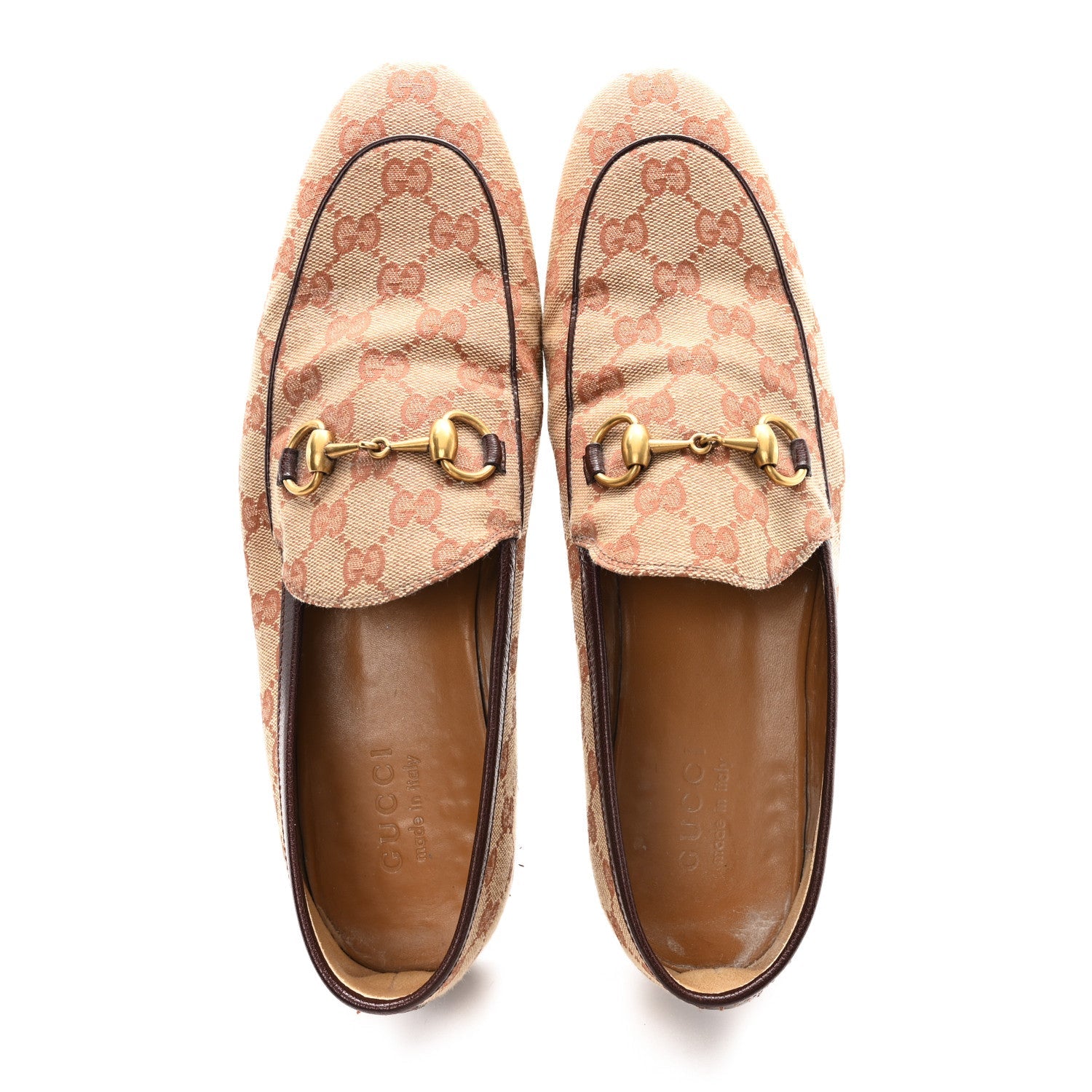Canvas GG Monogram Horsebit Mens Jordaan Loafers 9.5 Beige Ruggine Light Brown