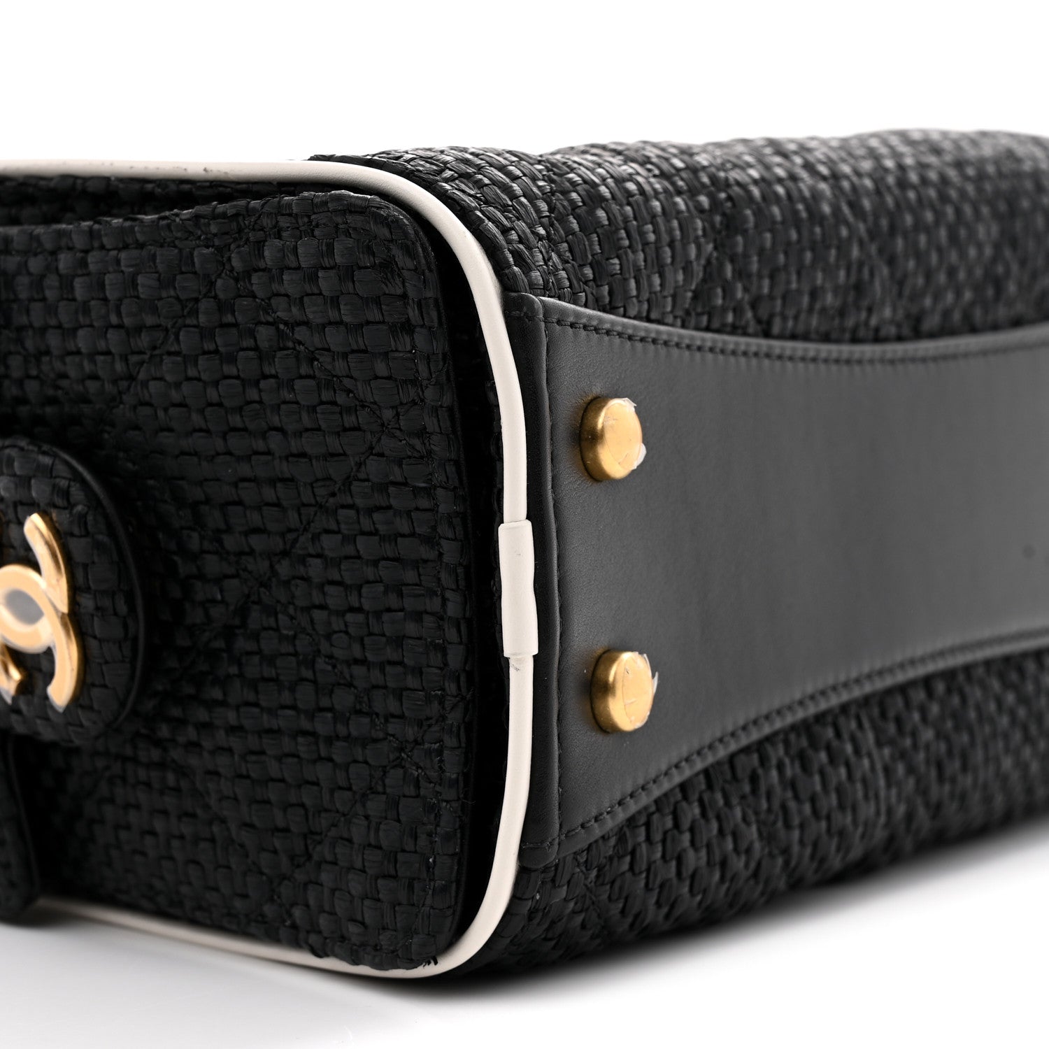 Braided Raffia Calfskin Mini Chanel 25 Handbag Black White
