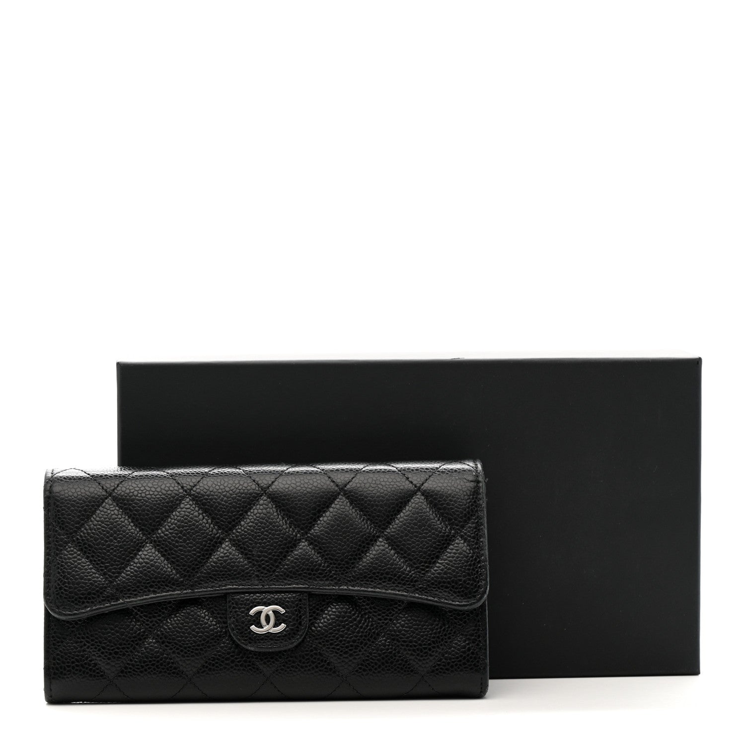 Caviar Quilted Large Gusset Flap Wallet Black