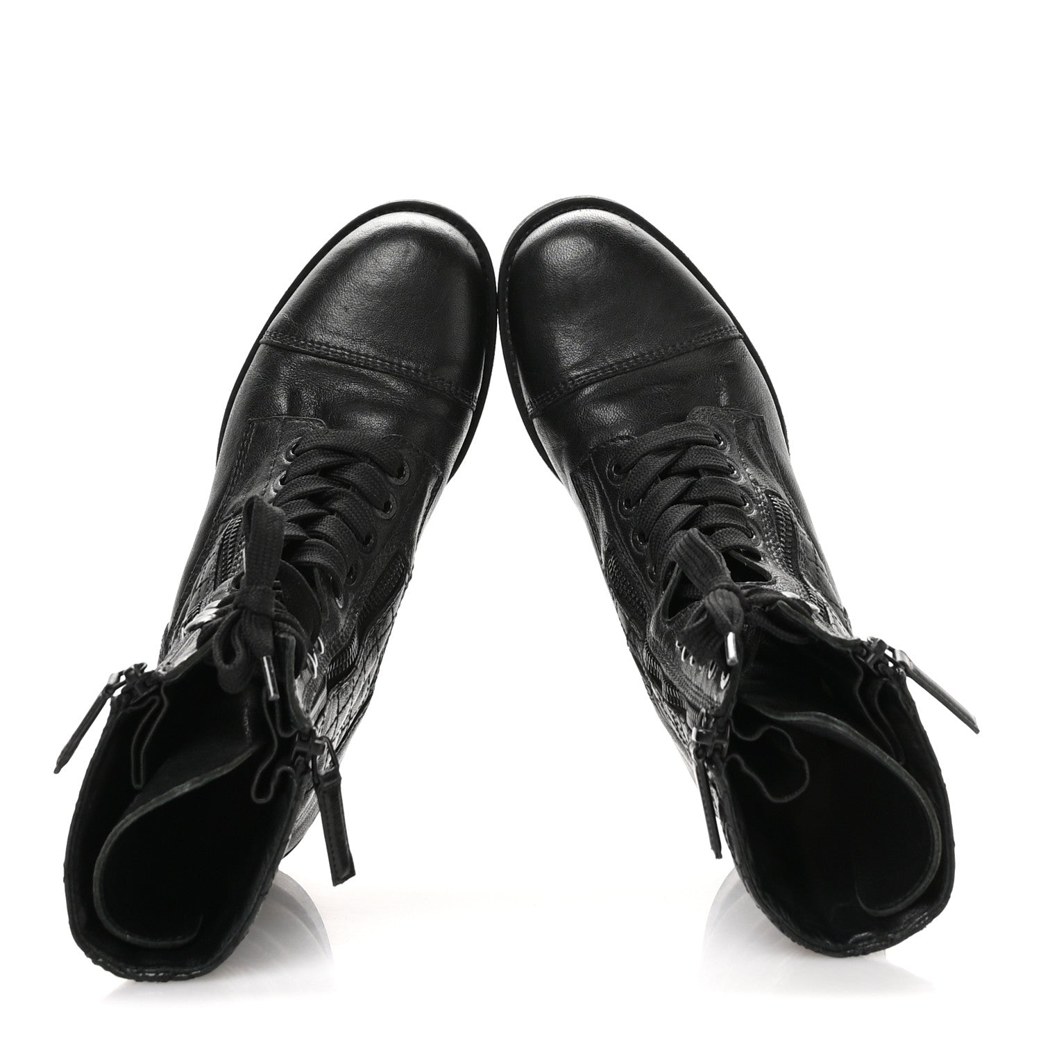 Sheepskin Quilted CC Tall Lace Up Combat Boots 38.5 Black