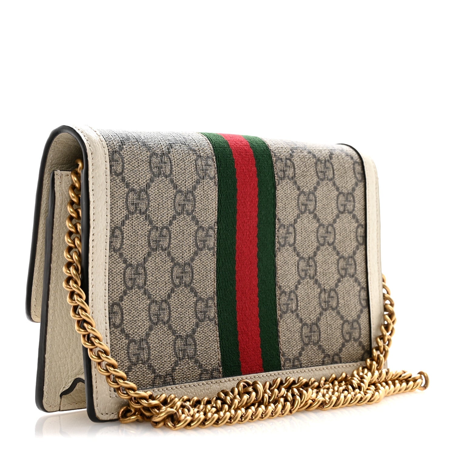 GG Supreme Monogram Web Queen Margaret Chain Wallet White