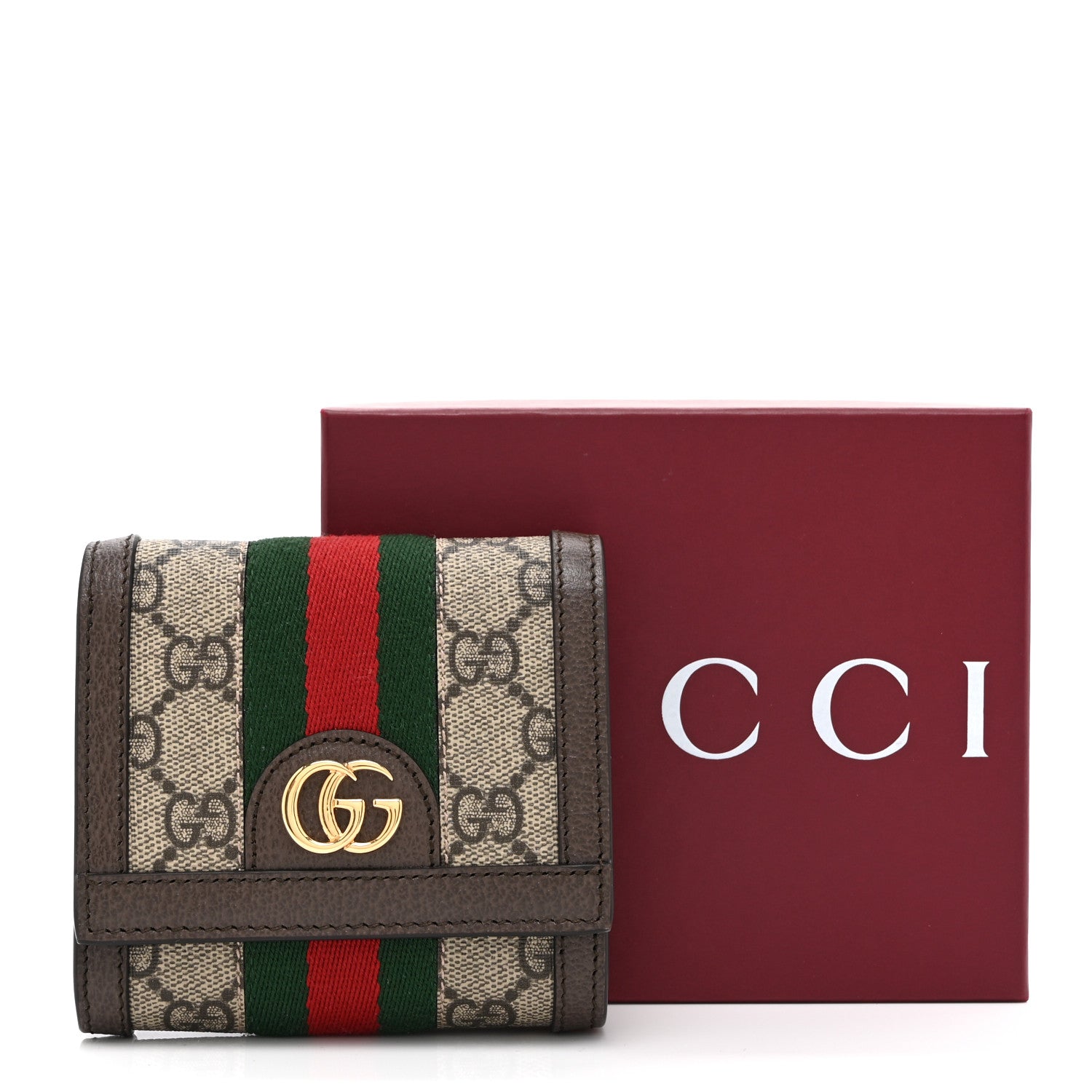 GG Supreme Monogram Textured Calfskin Web Ophidia Card Case Wallet Beige Ebony New Acero