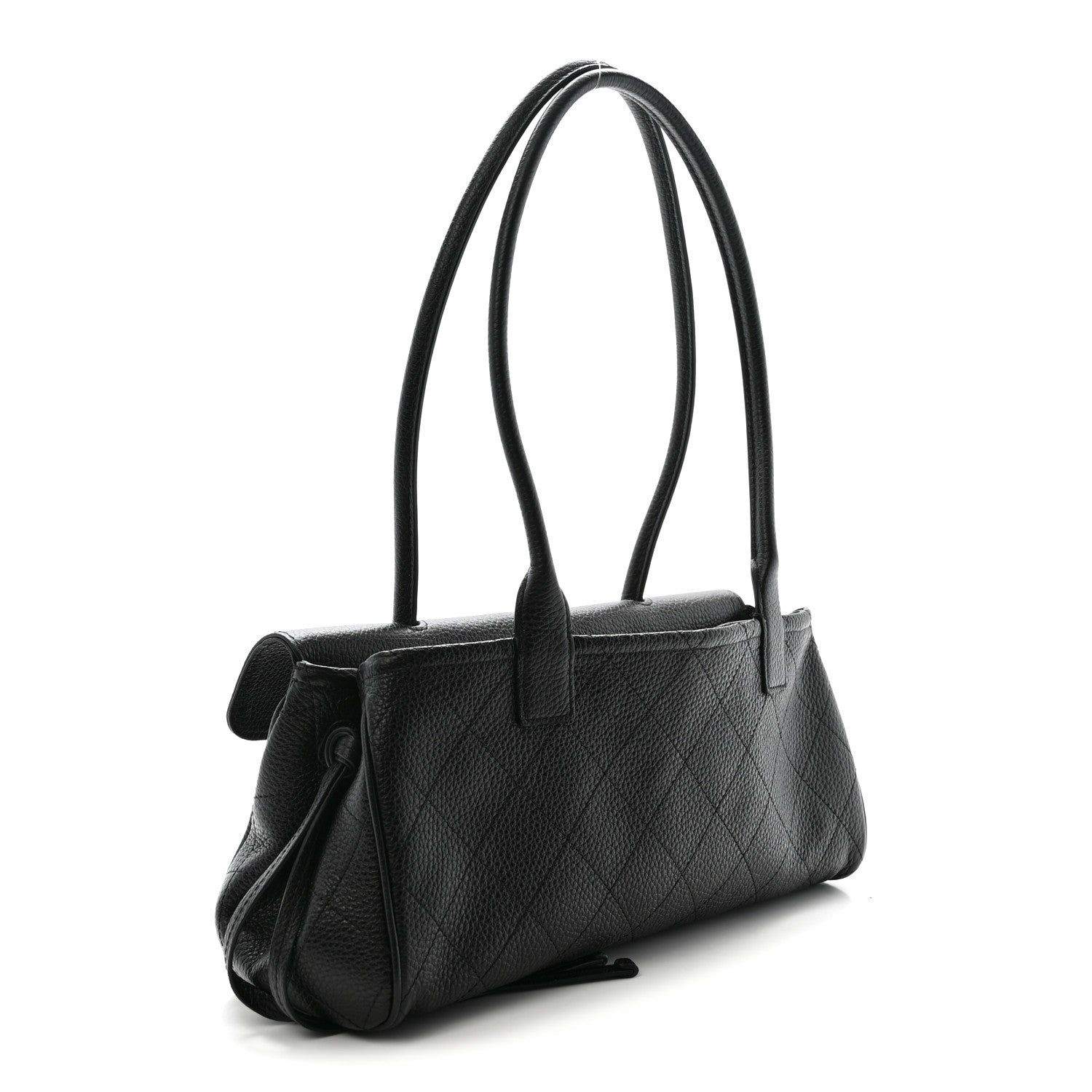 Grained Calfskin Stitched Urban Essentials Small Shopping Bag Black
