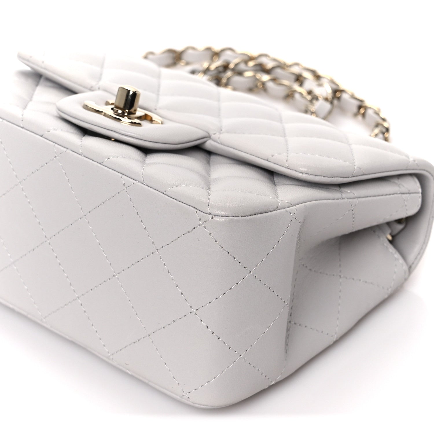Lambskin Quilted Mini Square Flap Light Grey