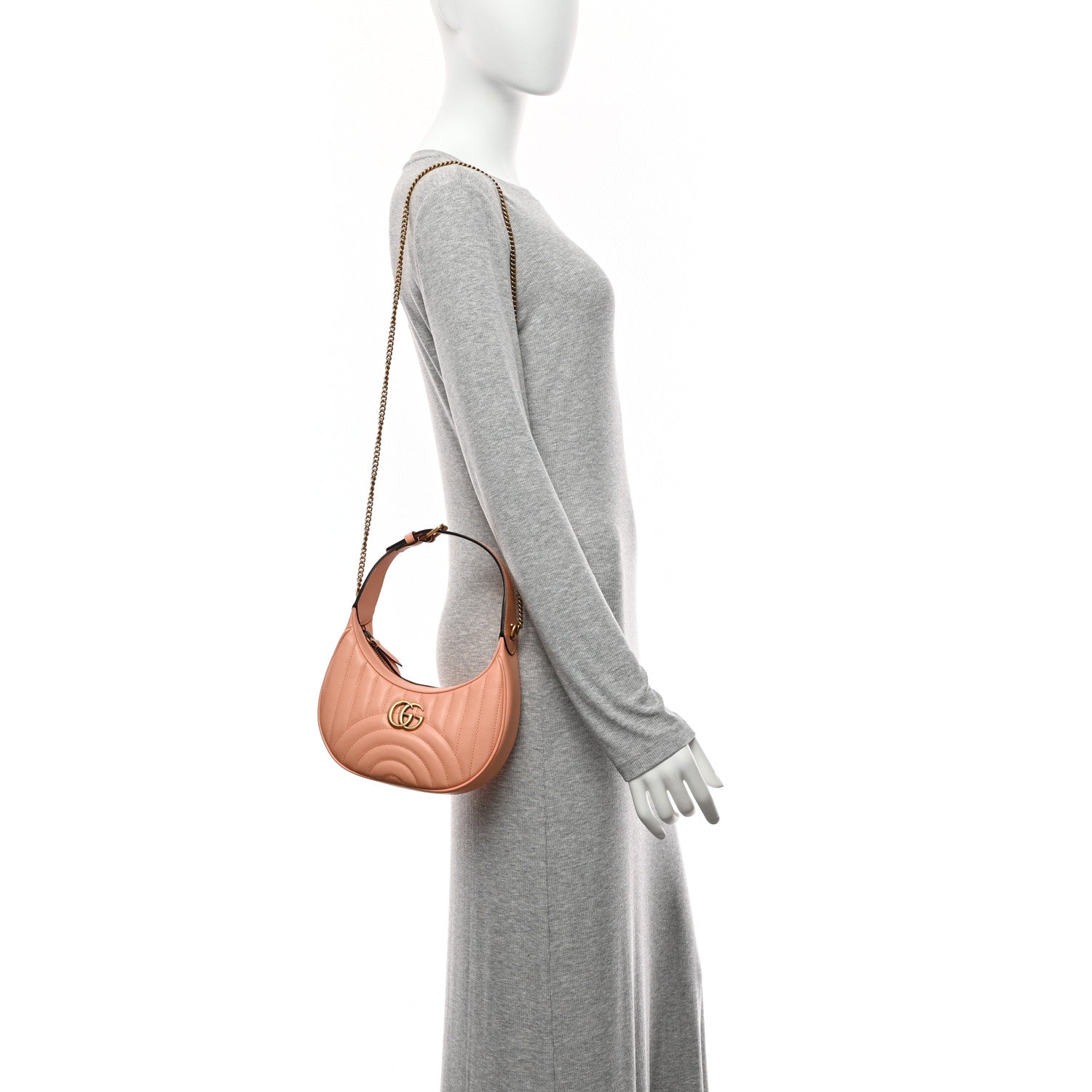 Calfskin Vertical Ring Matelasse Mini GG Marmont Half Moon Hobo Peachy Chic