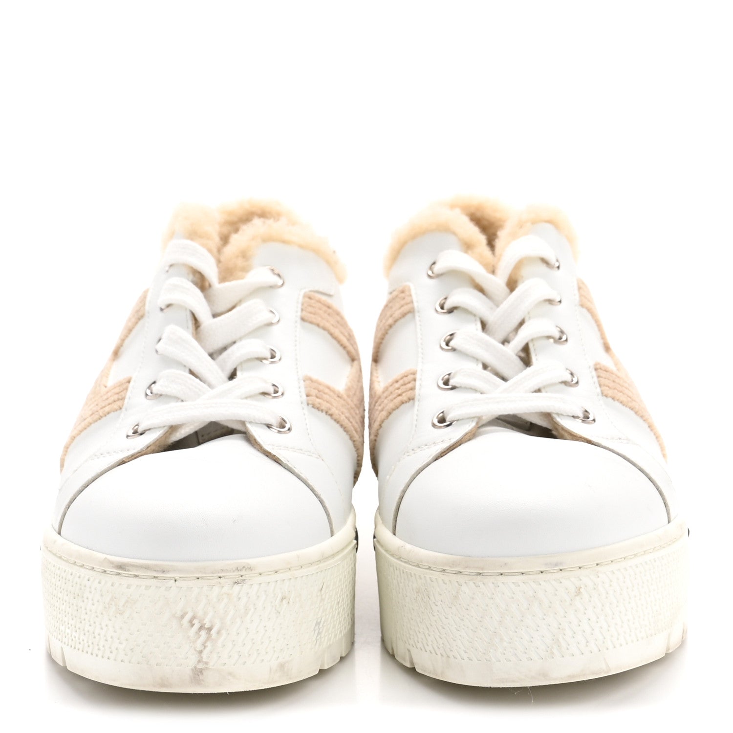 Calfskin Woolskin Dare Sneakers 36 White Ecru