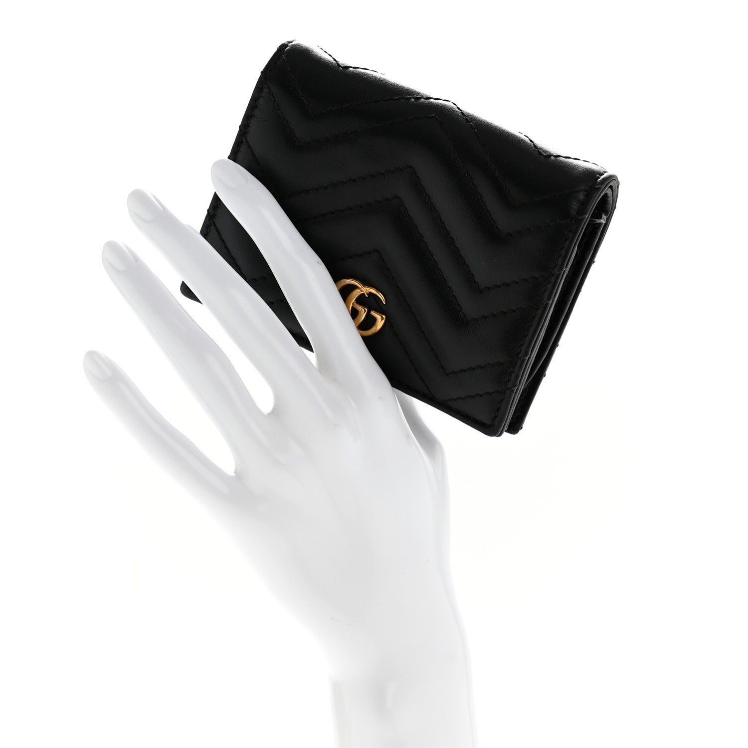 Calfskin Matelasse GG Marmont Card Case Wallet Black