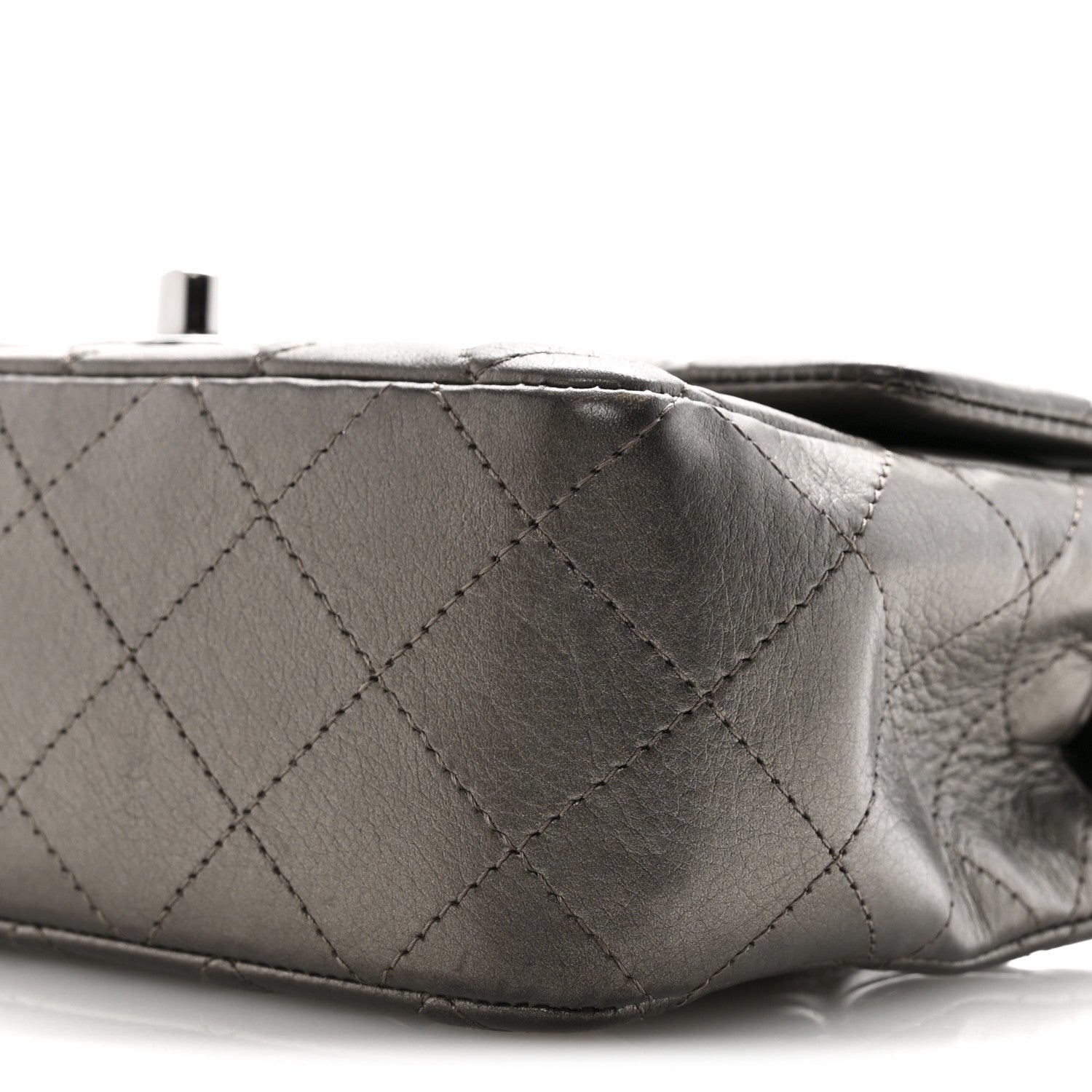 Metallic Lambskin Quilted Mini Rectangular Flap Ruthenium