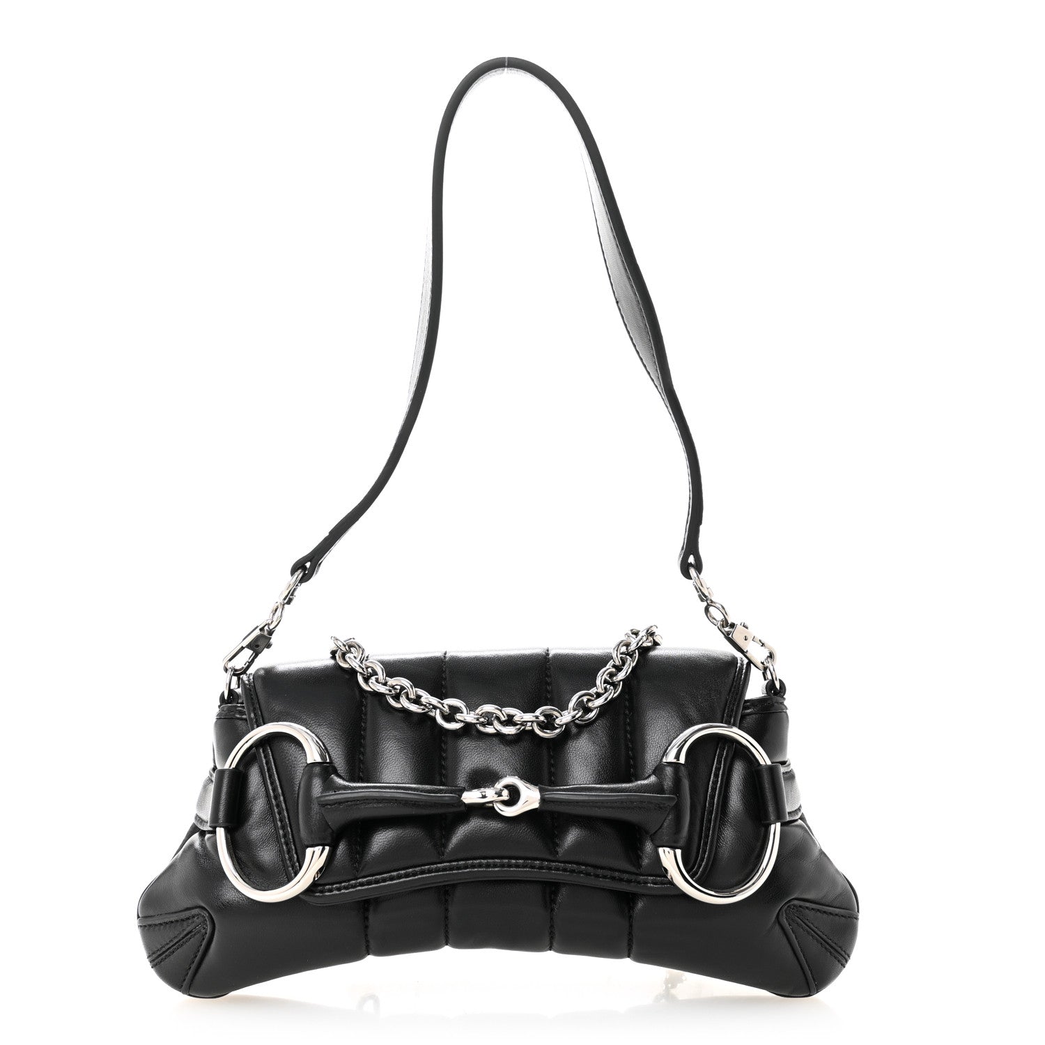 Nappa Vertical Matelasse Small Maxi Horsebit Chain Shoulder Bag Black