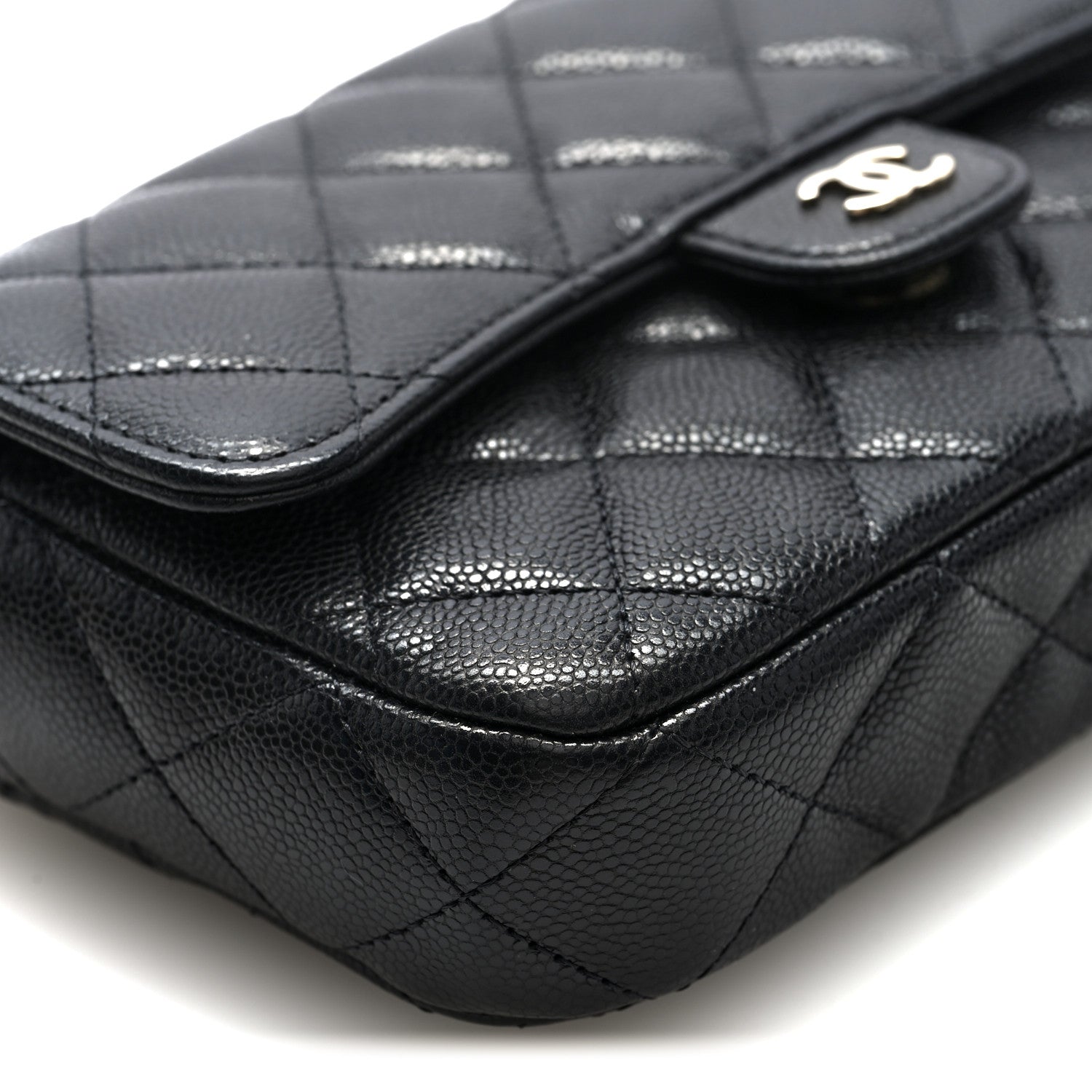 Caviar Quilted Flap Phone Holder With Chain Black